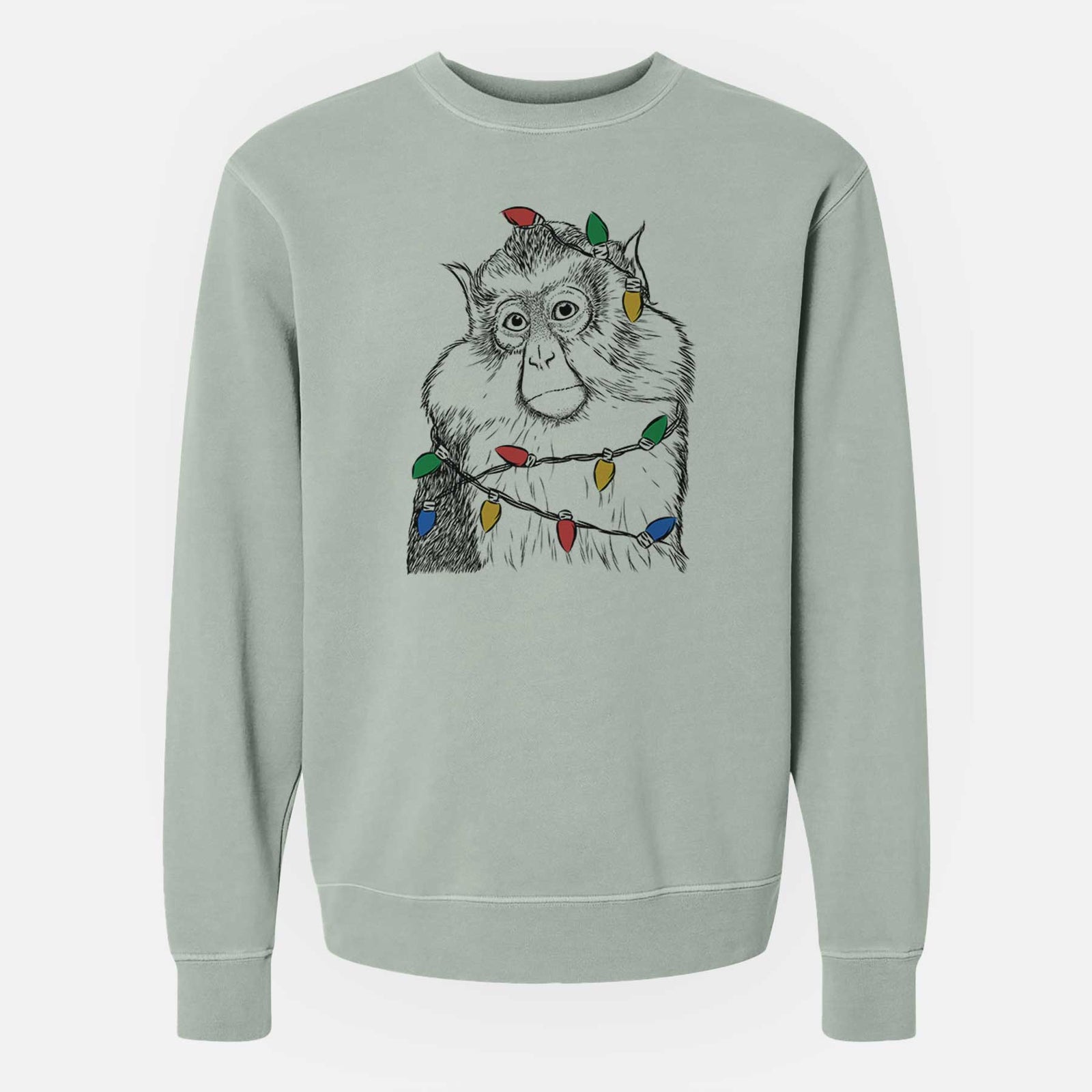 Christmas Lights Matata the Mona Monkey - Unisex Pigment Dyed Crew Sweatshirt