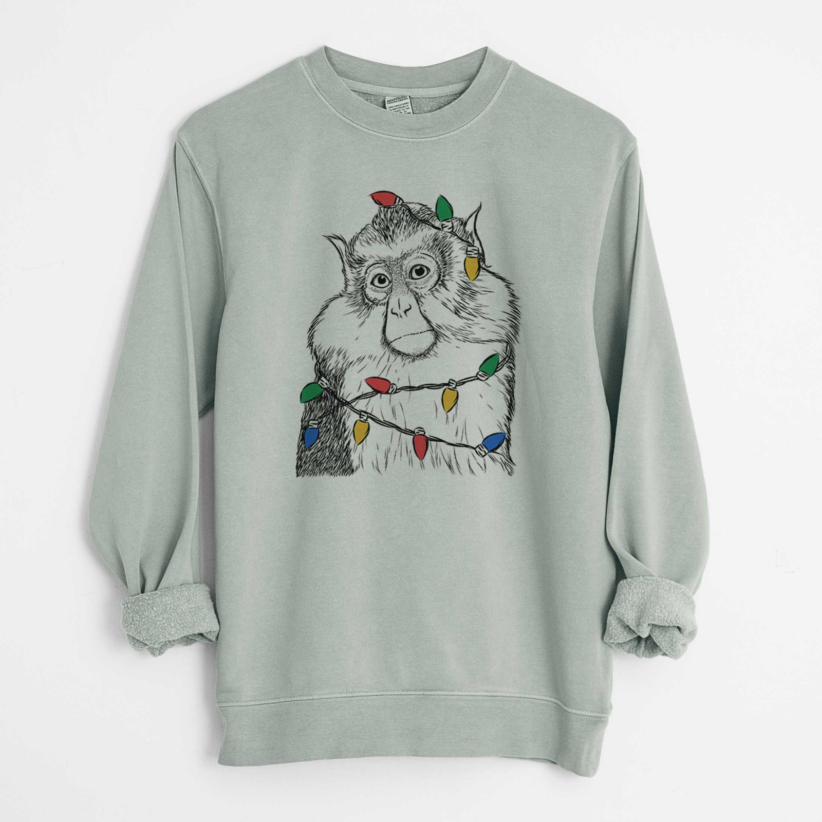 Christmas Lights Matata the Mona Monkey - Unisex Pigment Dyed Crew Sweatshirt