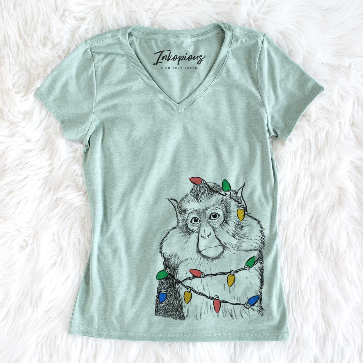 Christmas Lights Matata the Mona Monkey - Women's V-neck Shirt