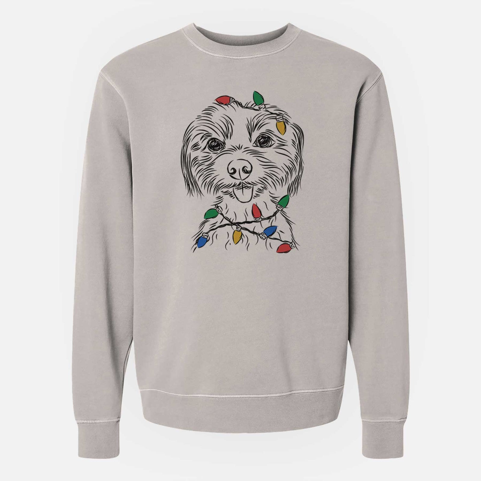 Christmas Lights Mater the Yorkshire Terrier - Unisex Pigment Dyed Crew Sweatshirt