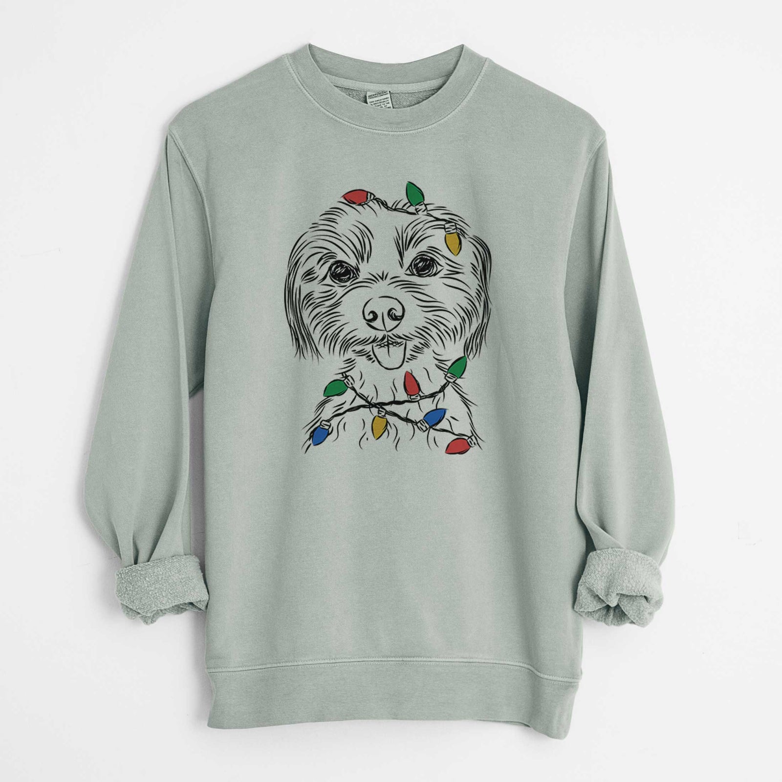 Christmas Lights Mater the Yorkshire Terrier - Unisex Pigment Dyed Crew Sweatshirt