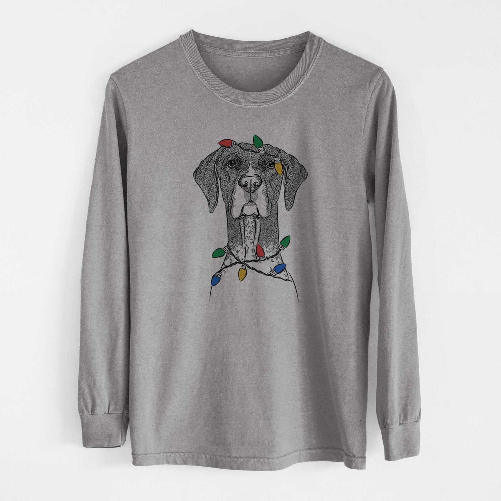 Christmas Lights Mattis the German Shorthaired Pointer - Heavyweight 100% Cotton Long Sleeve