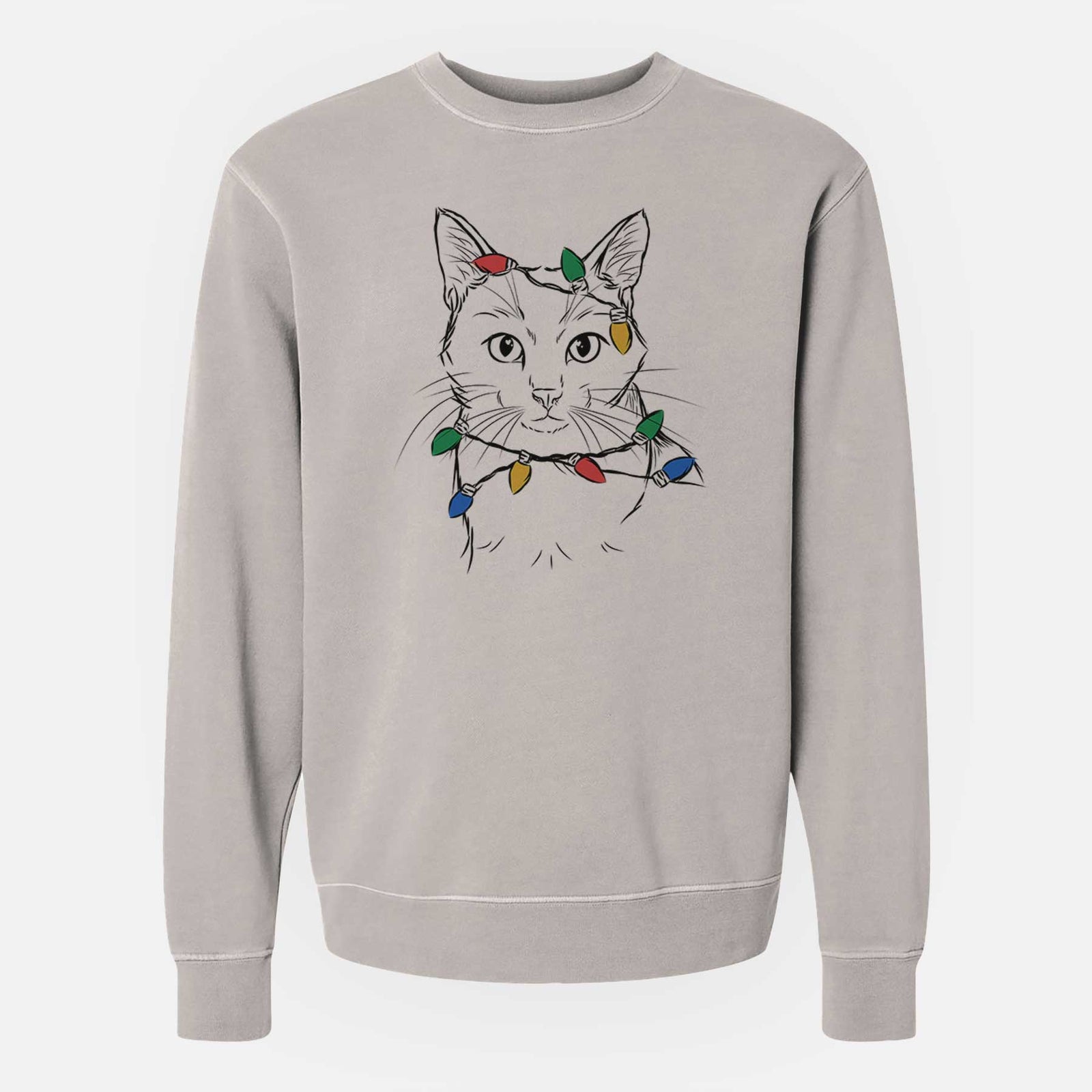 Christmas Lights Maverick the Cat - Unisex Pigment Dyed Crew Sweatshirt