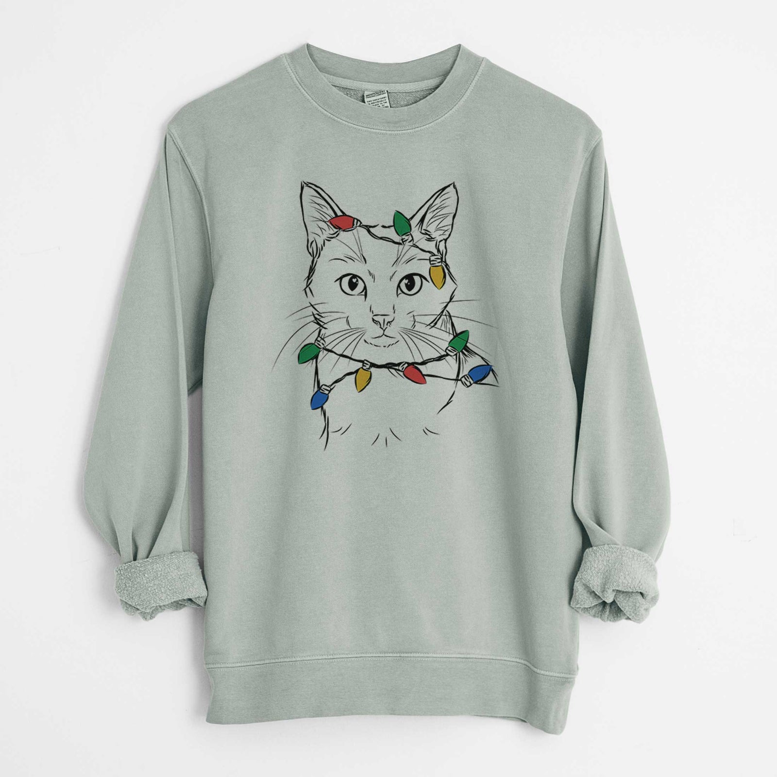 Christmas Lights Maverick the Cat - Unisex Pigment Dyed Crew Sweatshirt