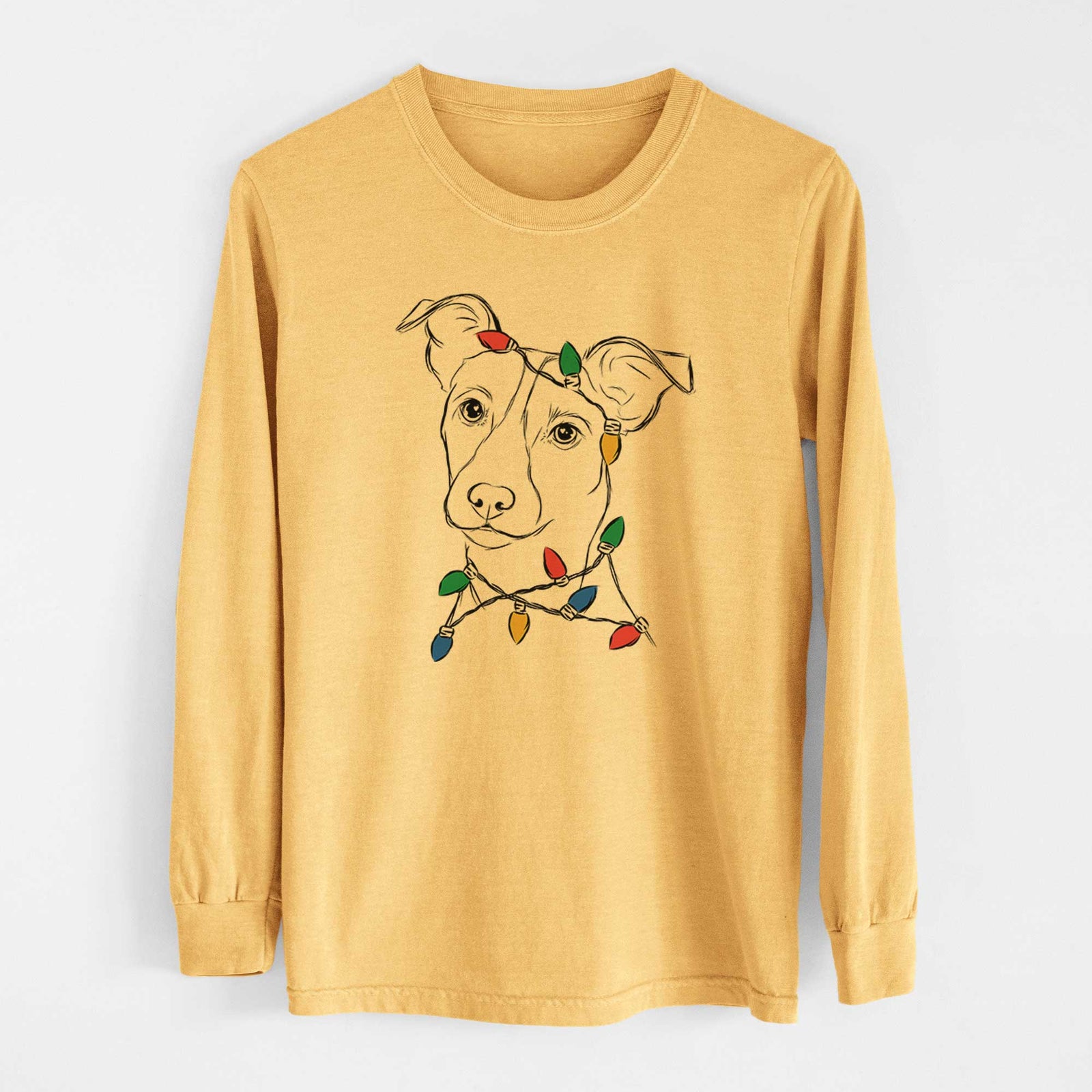 Christmas Lights Max the Jack Russell Terrier - Heavyweight 100% Cotton Long Sleeve