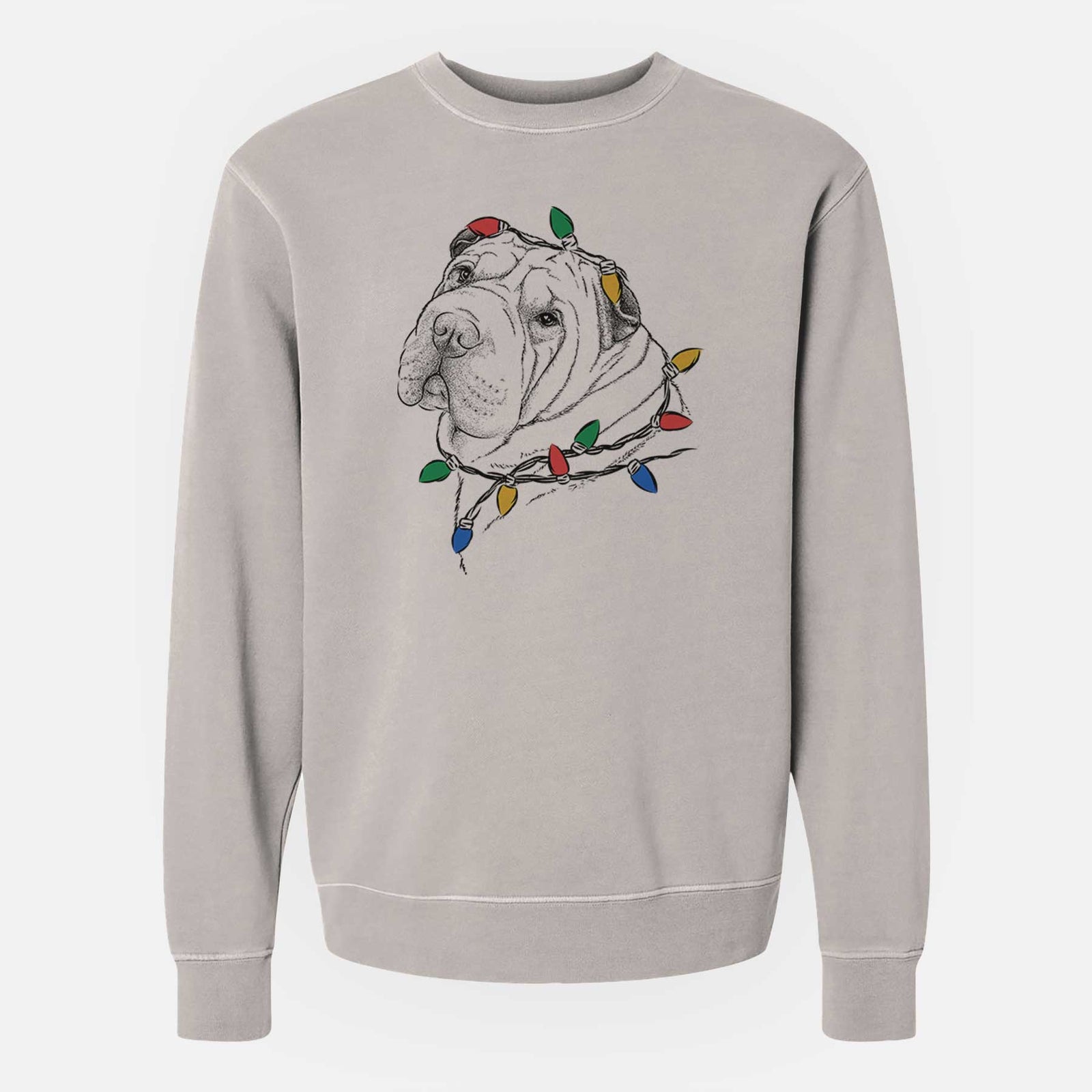 Christmas Lights Maximus the Shar Pei - Unisex Pigment Dyed Crew Sweatshirt