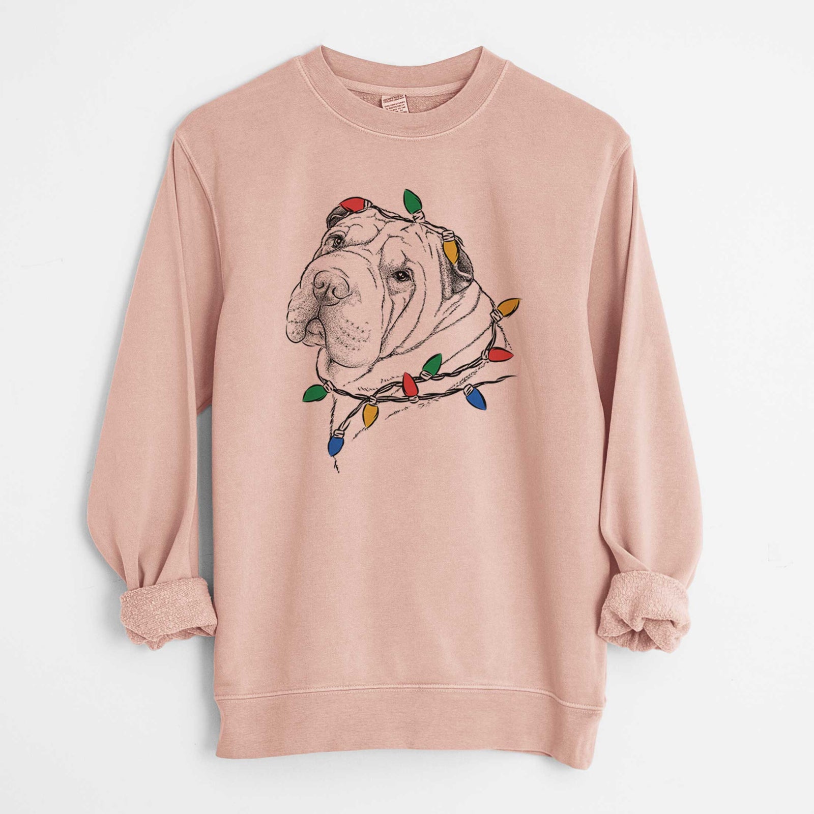 Christmas Lights Maximus the Shar Pei - Unisex Pigment Dyed Crew Sweatshirt