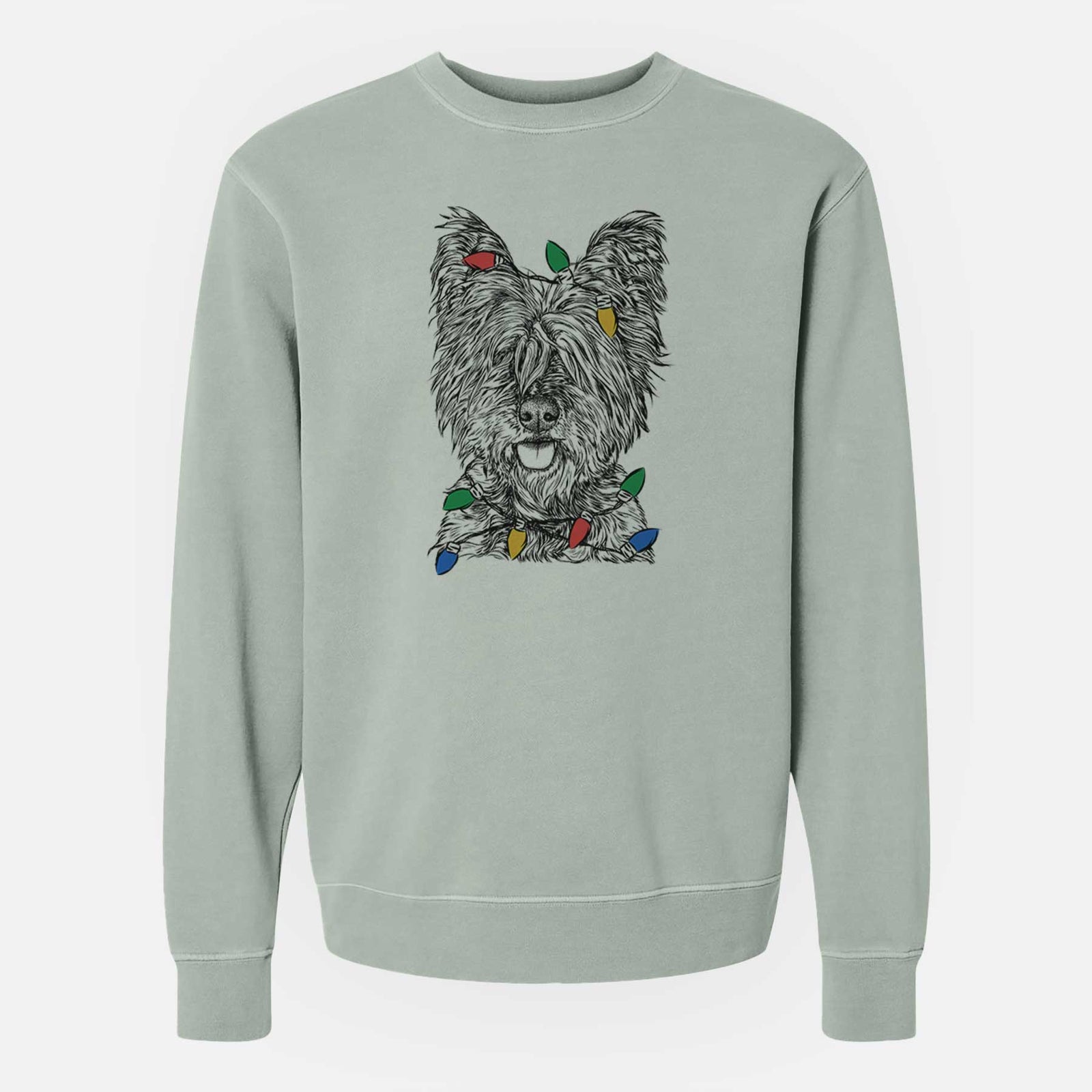 Christmas Lights McDuff the Cairn Terrier - Unisex Pigment Dyed Crew Sweatshirt