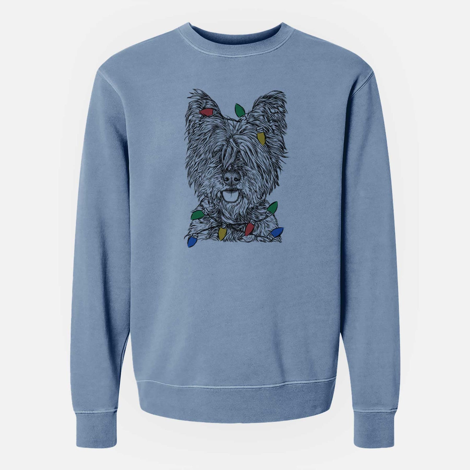 Christmas Lights McDuff the Cairn Terrier - Unisex Pigment Dyed Crew Sweatshirt