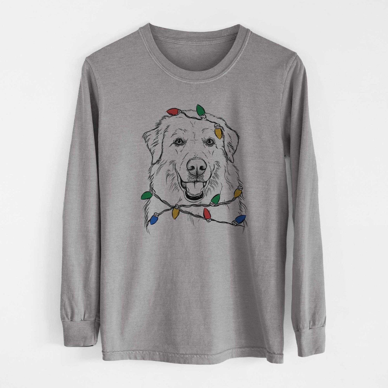 Christmas Lights Meg the Great Pyrenees - Heavyweight 100% Cotton Long Sleeve