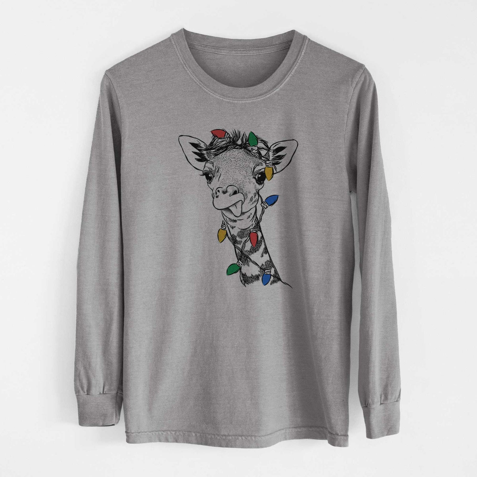 Christmas Lights Mel the Baby Giraffe - Heavyweight 100% Cotton Long Sleeve