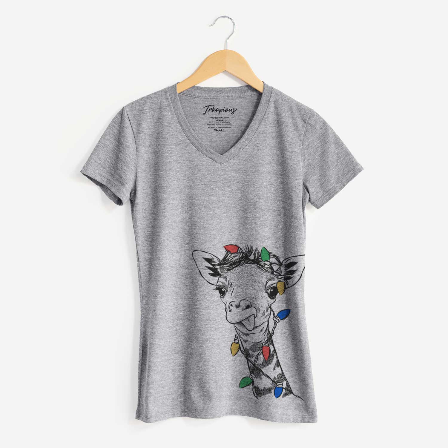 Christmas Lights Mel the Baby Giraffe - Women's V-neck Shirt
