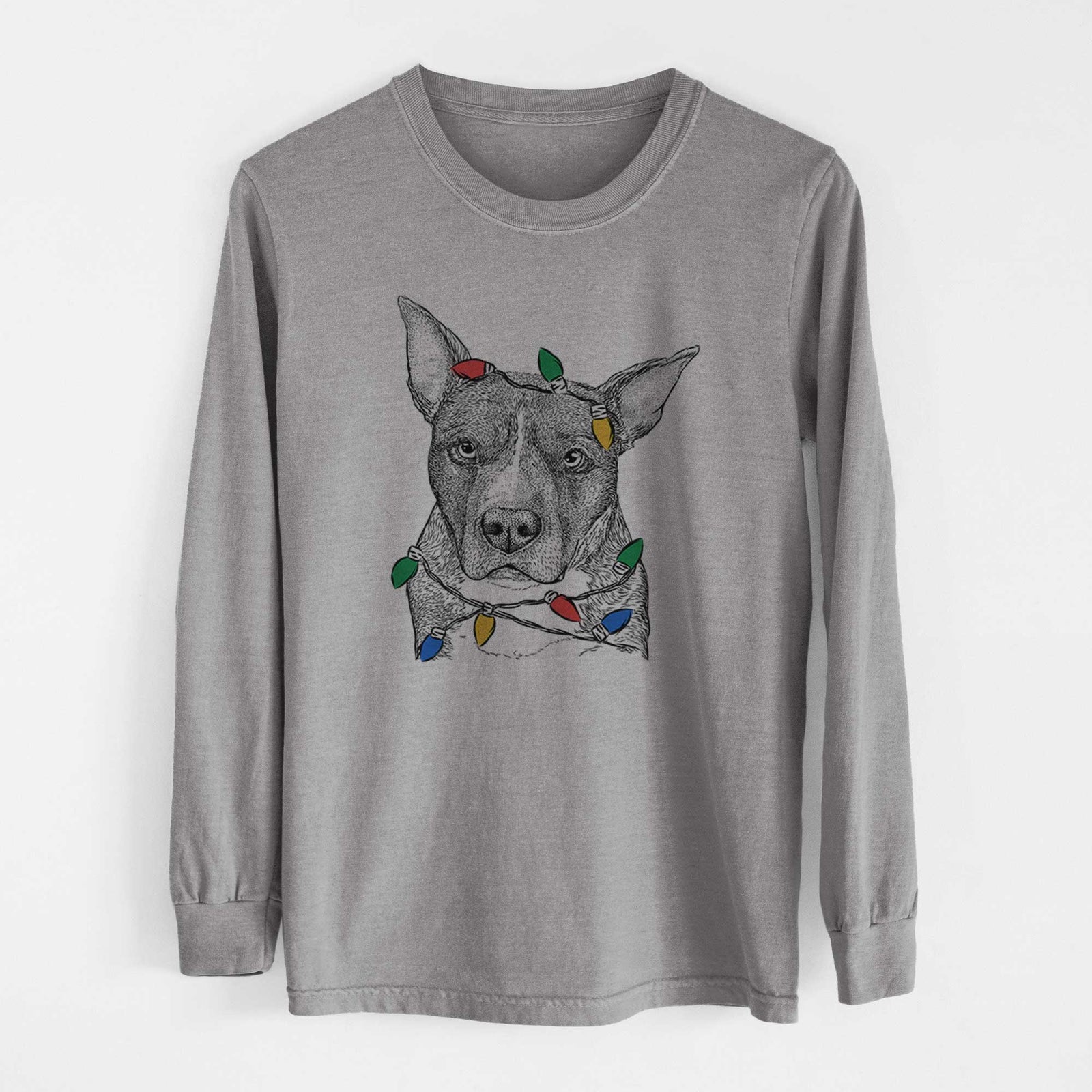 Christmas Lights Mercy the Pitbull - Heavyweight 100% Cotton Long Sleeve