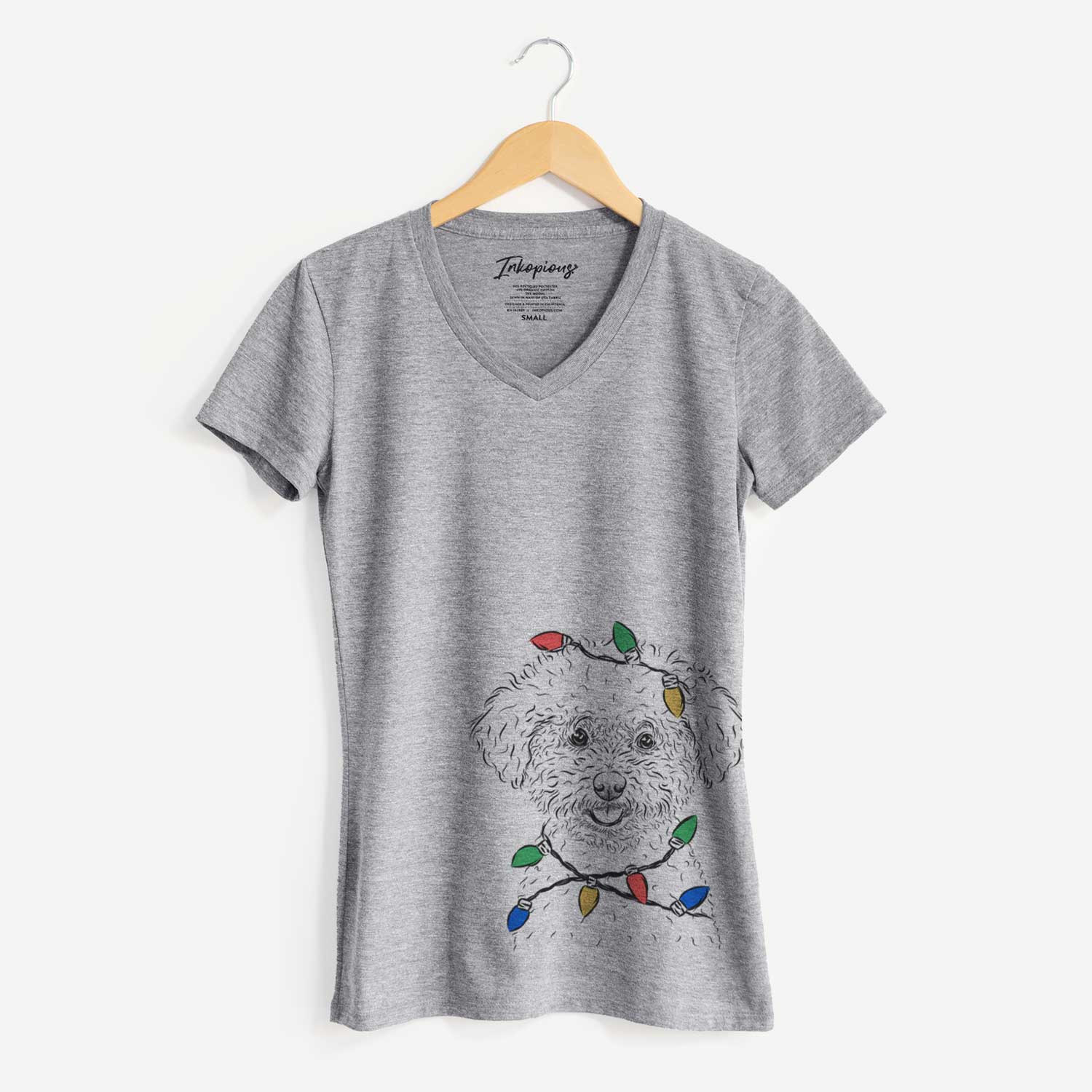 Christmas Lights Mickey the Bichon Frise - Women's V-neck Shirt