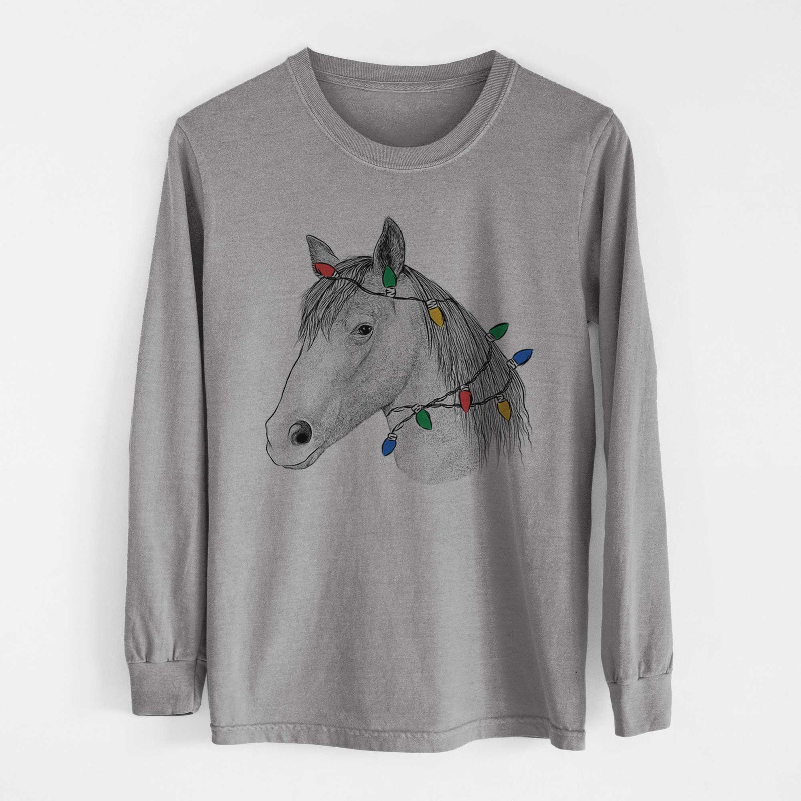 Christmas Lights Midnight the Missouri Foxtrotter Horse - Heavyweight 100% Cotton Long Sleeve