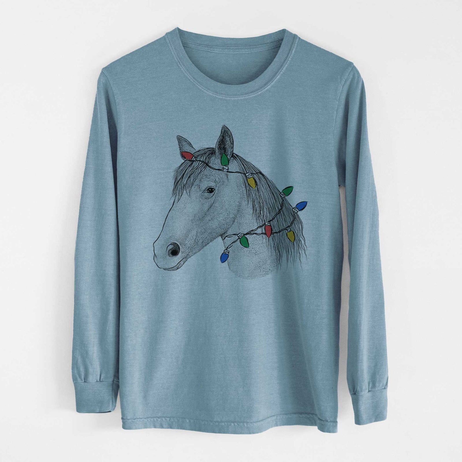 Christmas Lights Midnight the Missouri Foxtrotter Horse - Heavyweight 100% Cotton Long Sleeve