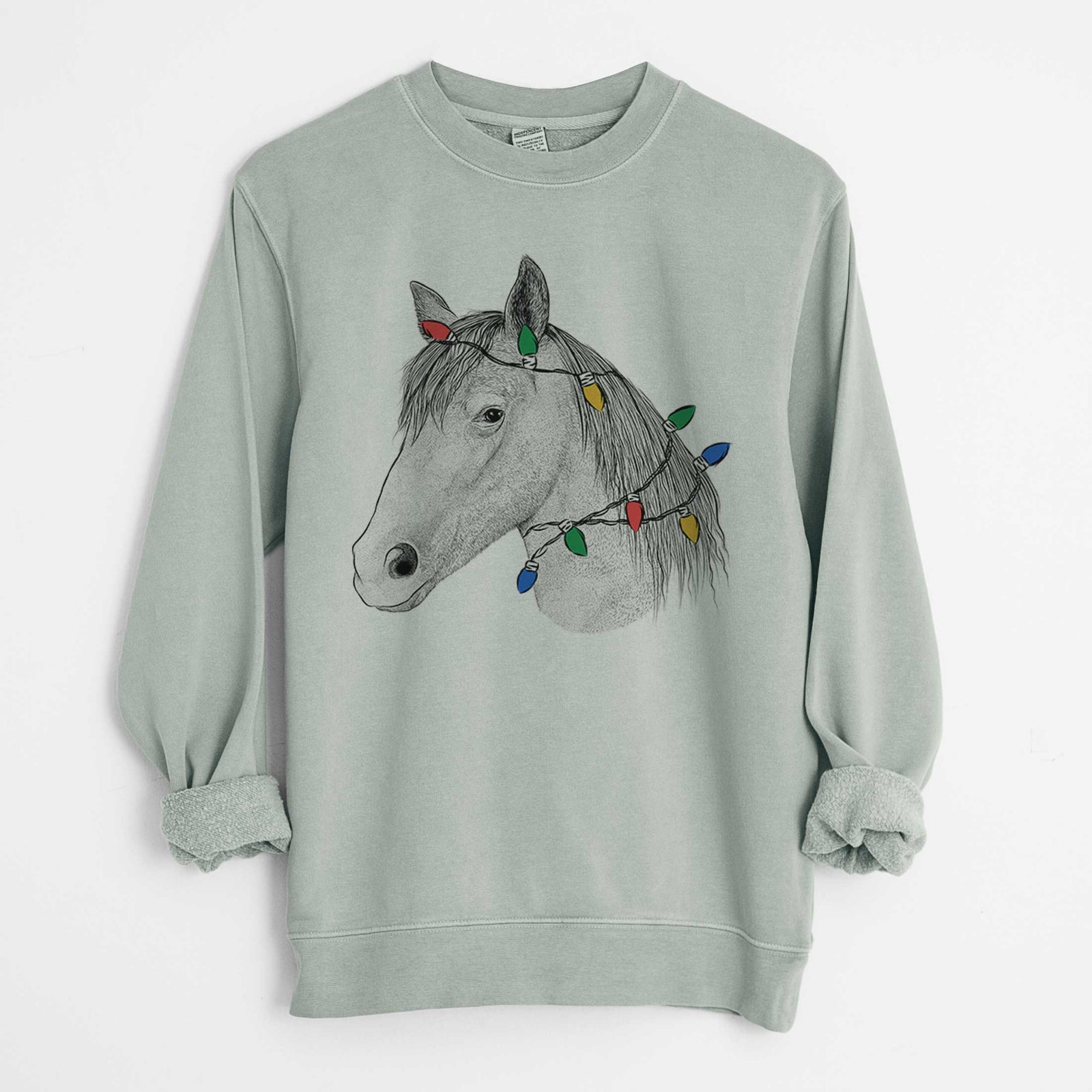 Christmas Lights Midnight the Missouri Foxtrotter Horse - Unisex Pigment Dyed Crew Sweatshirt
