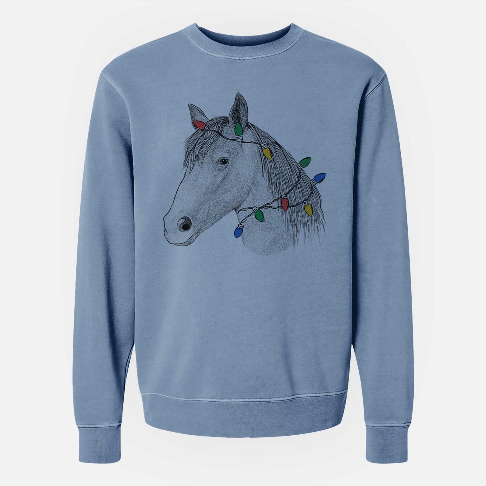 Christmas Lights Midnight the Missouri Foxtrotter Horse - Unisex Pigment Dyed Crew Sweatshirt