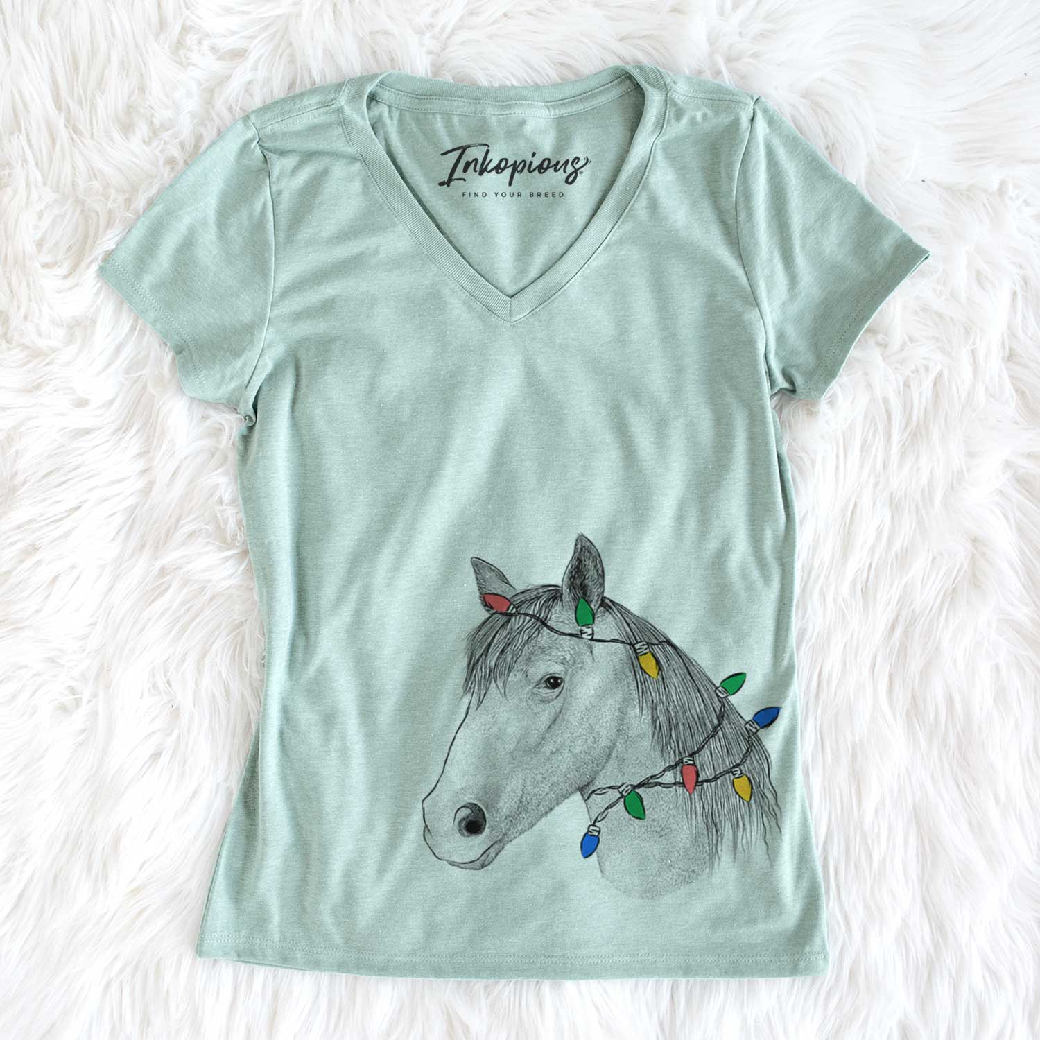 Christmas Lights Midnight the Missouri Foxtrotter Horse - Women's V-neck Shirt