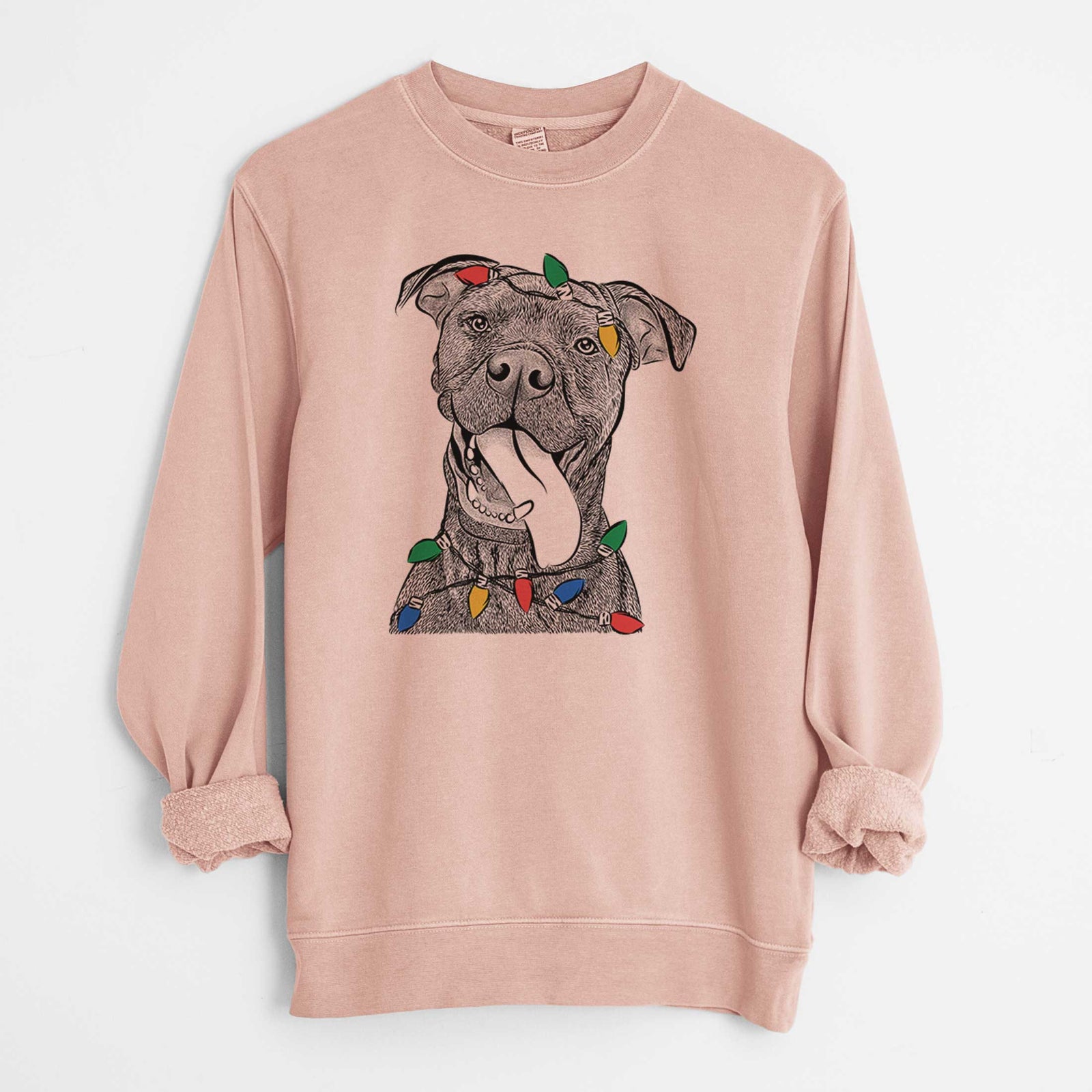 Christmas Lights Mikey the Boxador - Unisex Pigment Dyed Crew Sweatshirt