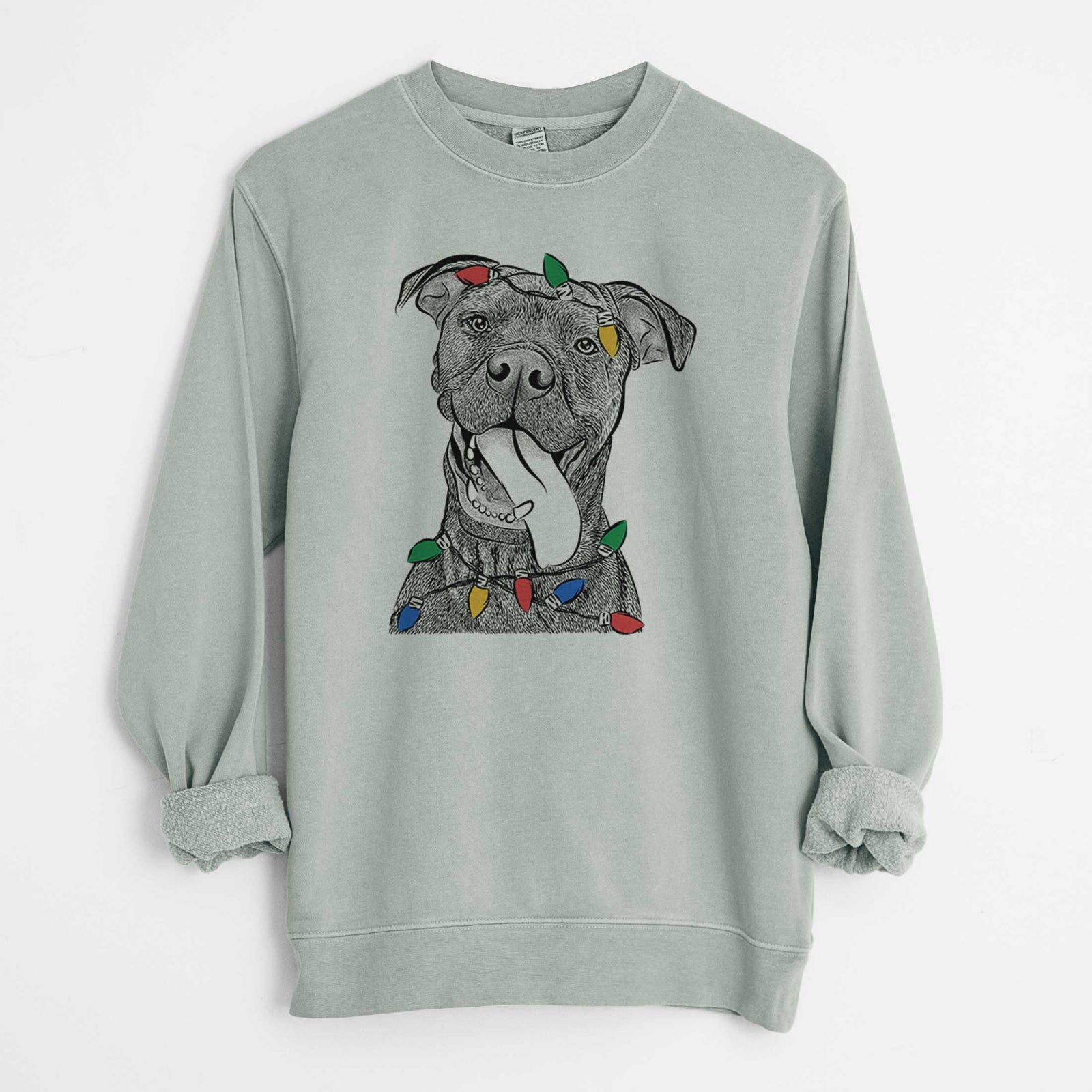Christmas Lights Mikey the Boxador - Unisex Pigment Dyed Crew Sweatshirt