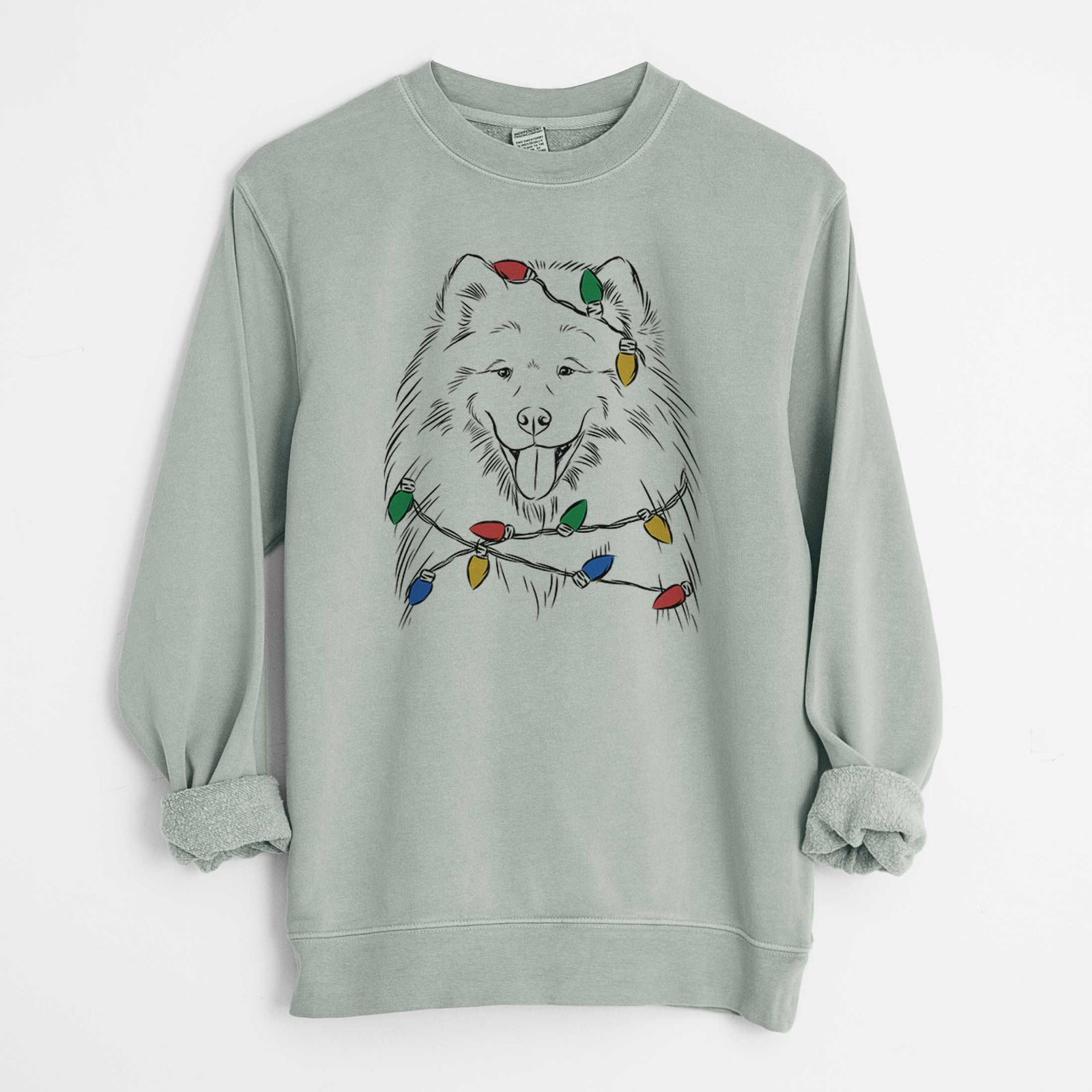 Christmas Lights Mikko the Samoyed - Unisex Pigment Dyed Crew Sweatshirt