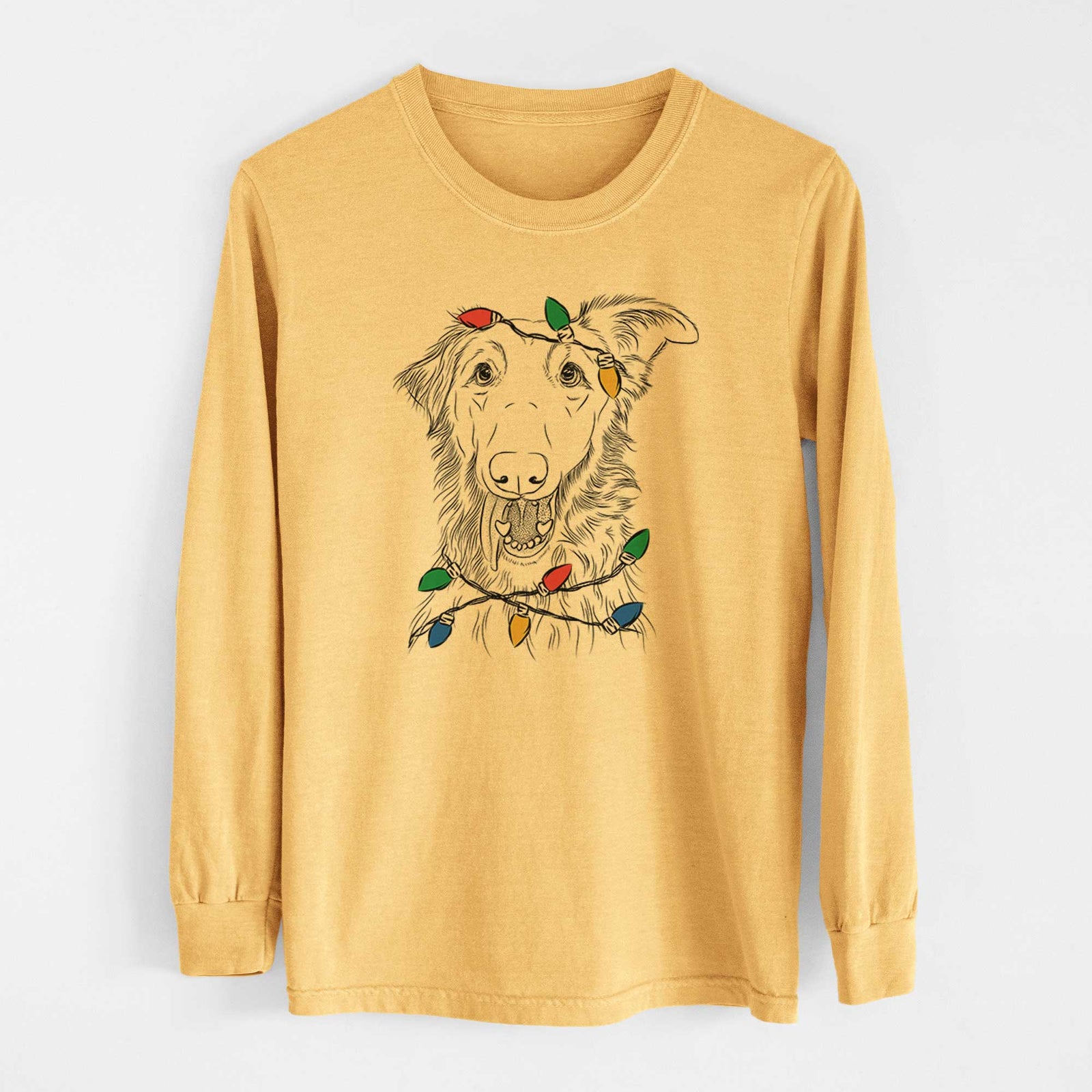 Christmas Lights Mila the Mixed Breed - Heavyweight 100% Cotton Long Sleeve