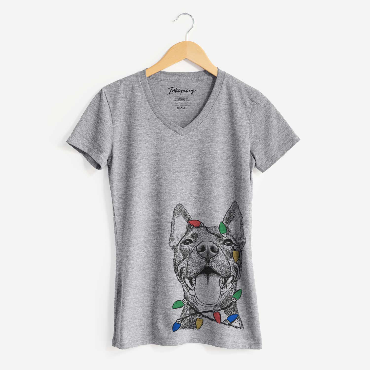 Christmas Lights Milo the Pitbull Mix - Women's V-neck Shirt