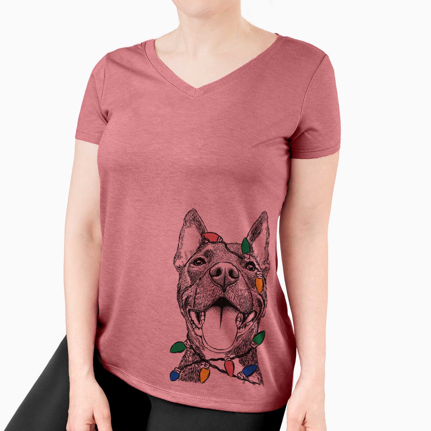 Christmas Lights Milo the Pitbull Mix - Women's V-neck Shirt
