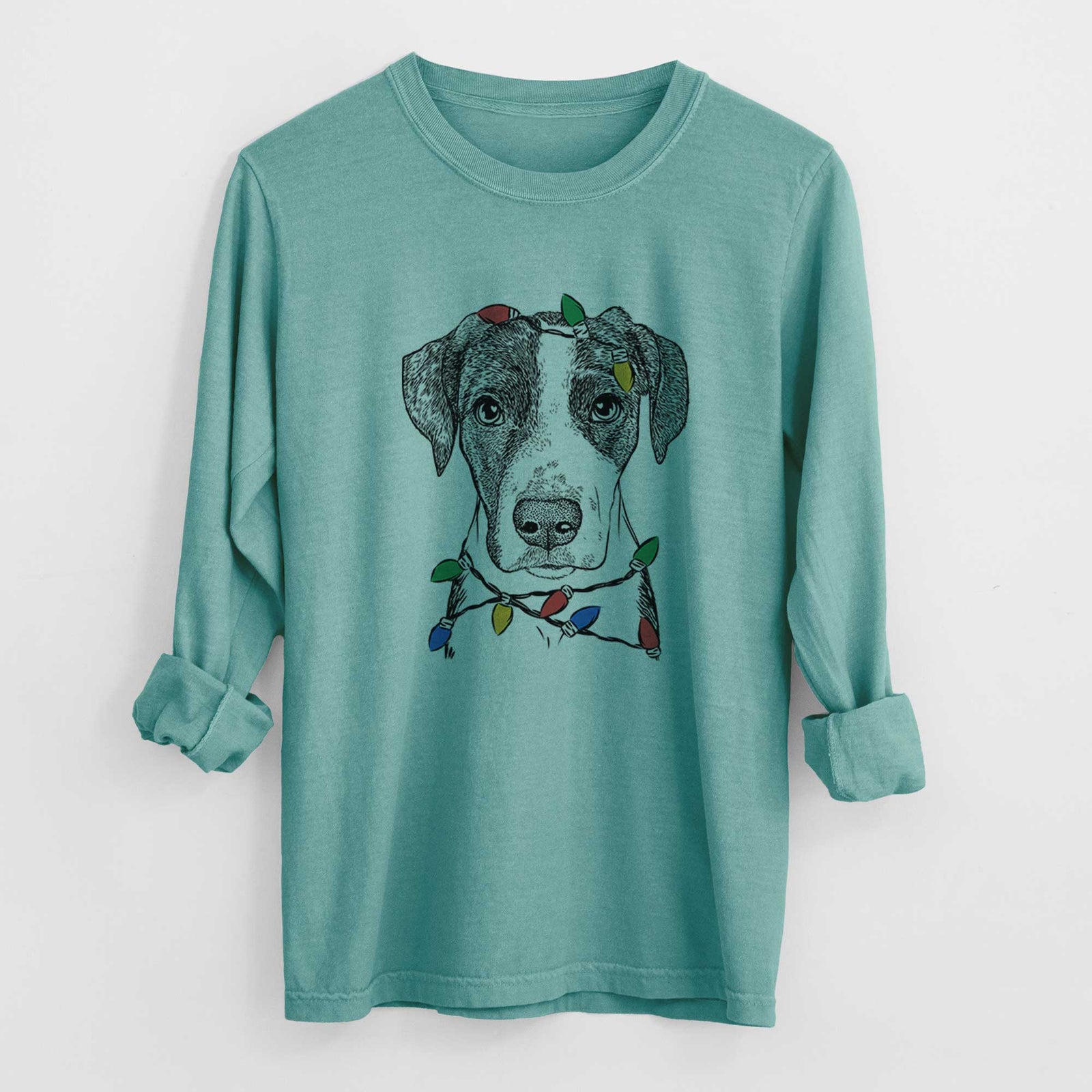 Christmas Lights Milo the Mixed Breed - Heavyweight 100% Cotton Long Sleeve