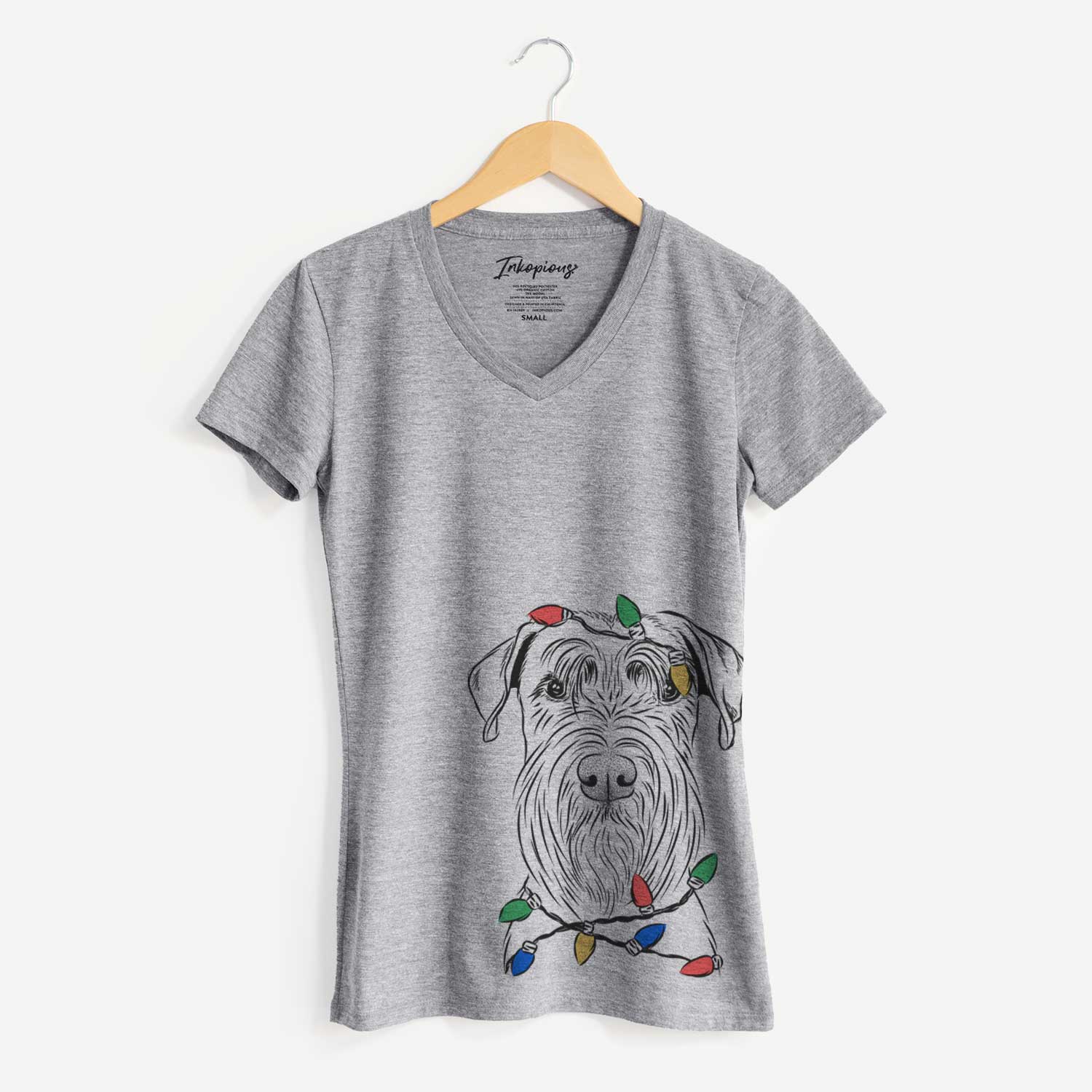 Christmas Lights Milton the Schnauzer - Women's V-neck Shirt