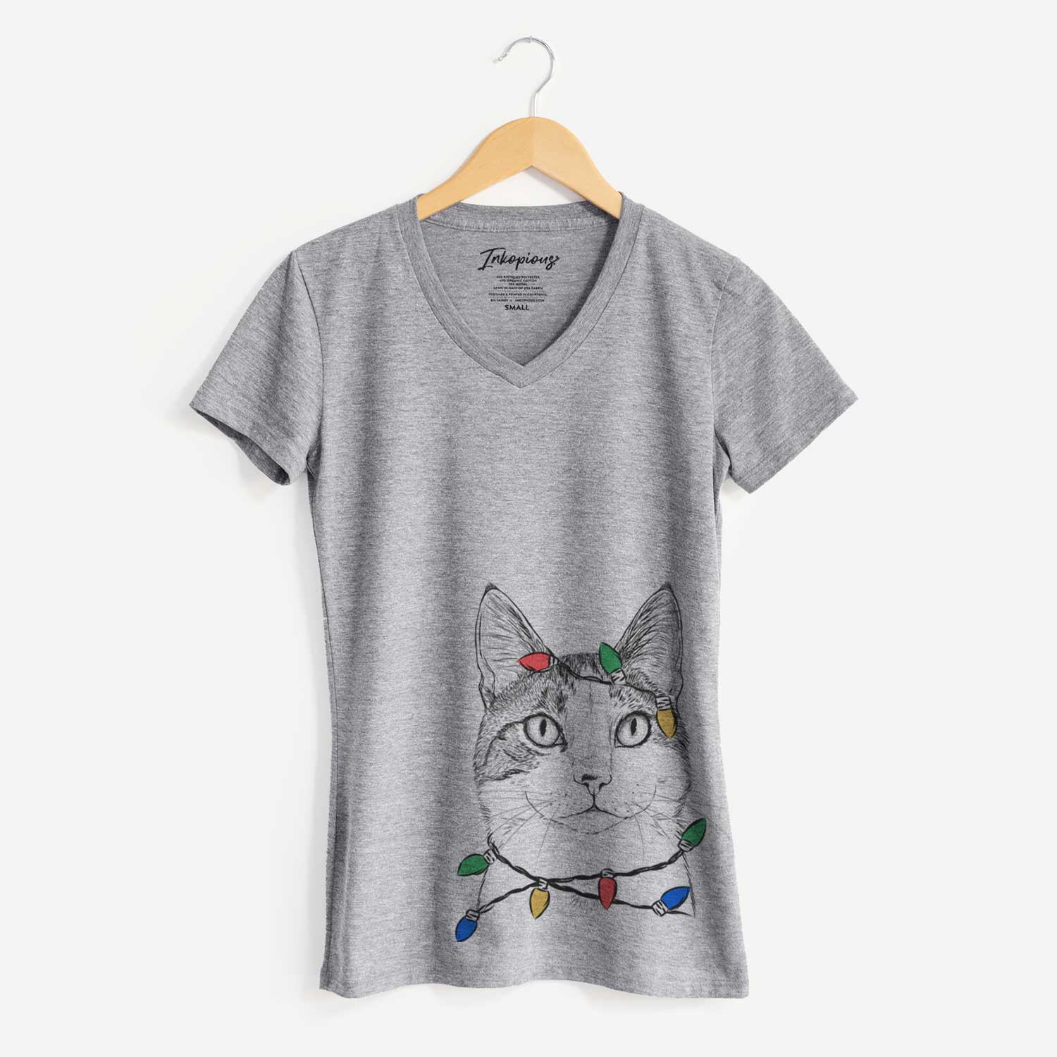 Christmas Lights Mini Griffin the Domestic Shorthair Cat - Women's V-neck Shirt