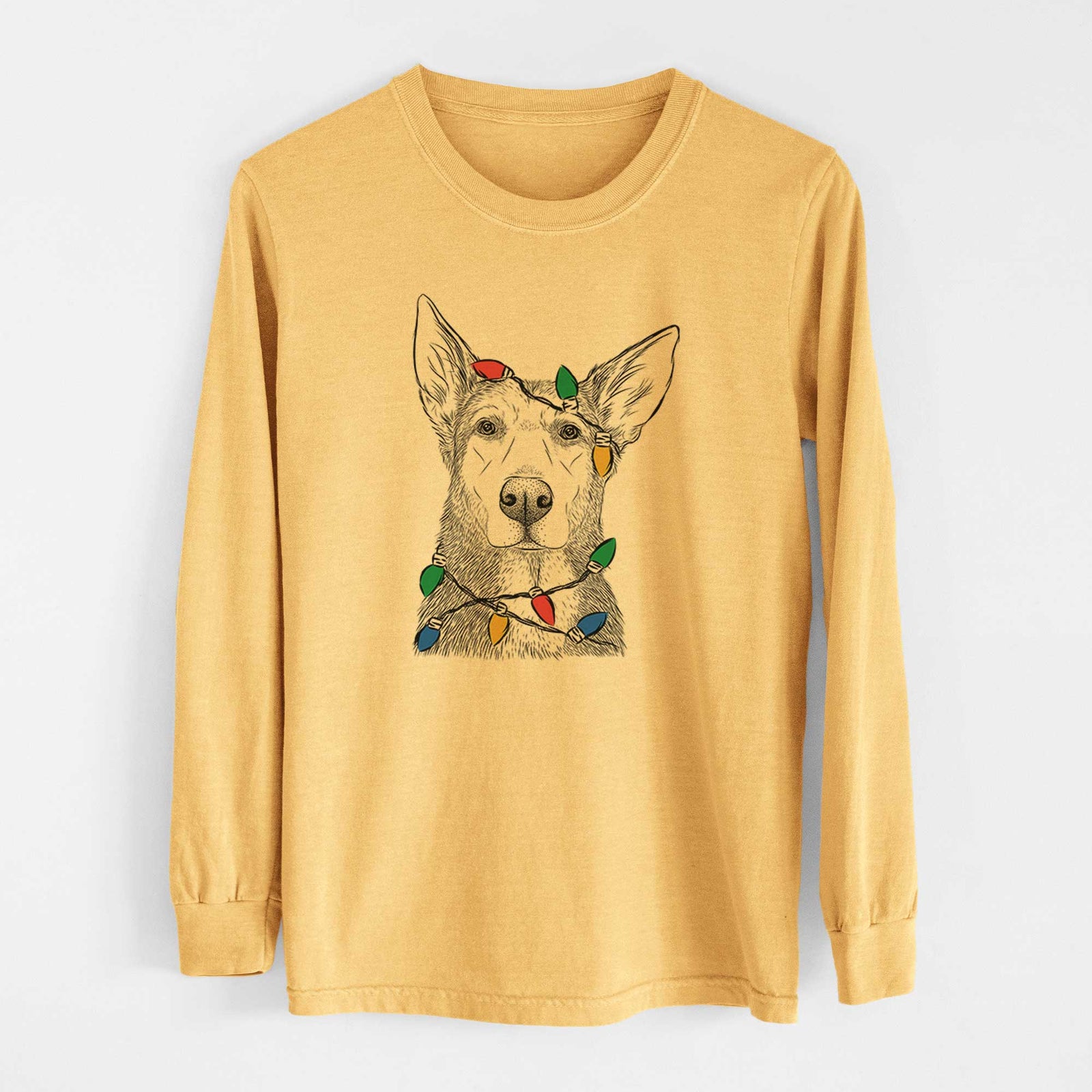 Christmas Lights Misty the German Shepherd Mix - Heavyweight 100% Cotton Long Sleeve