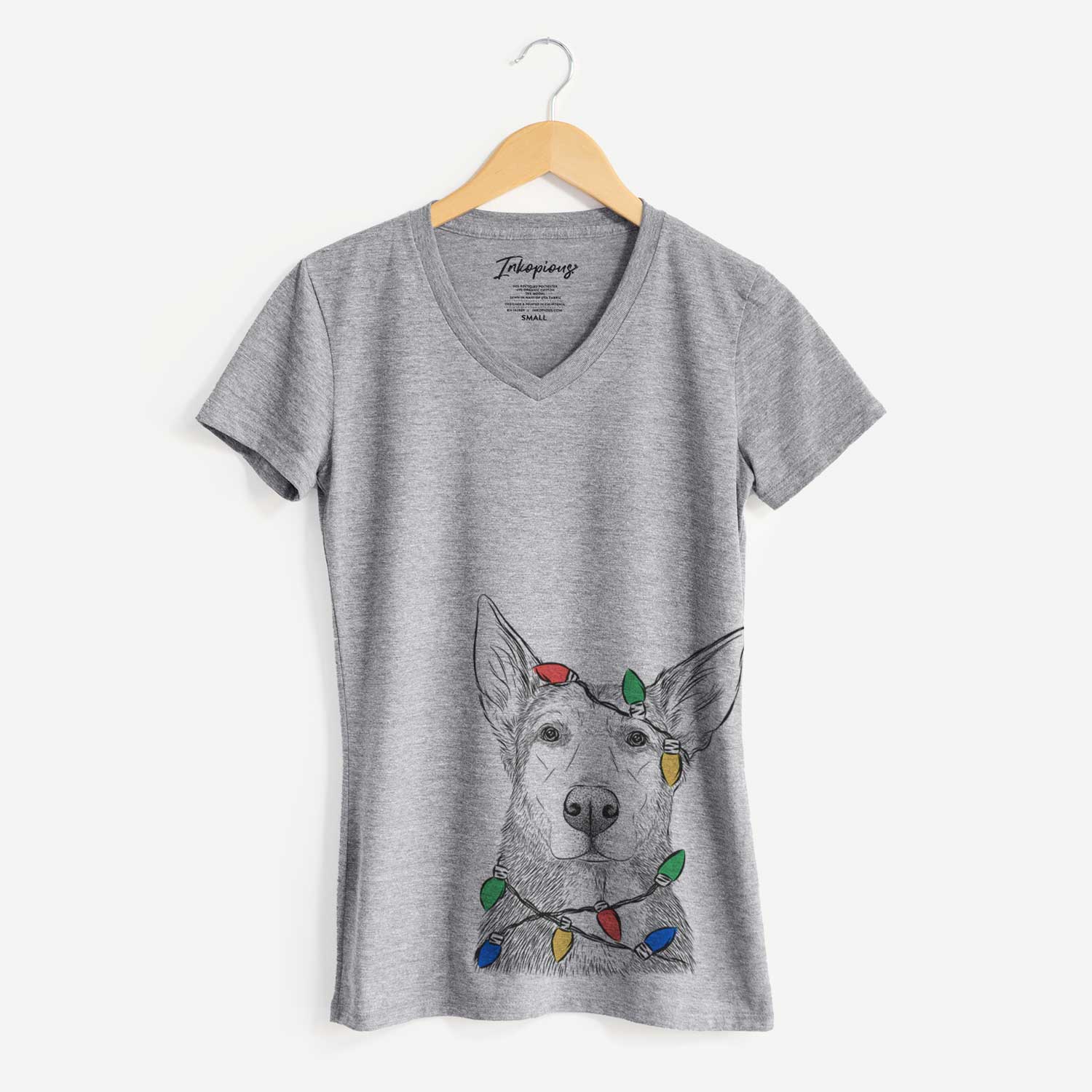 Christmas Lights Misty the German Shepherd Mix - Women's V-neck Shirt