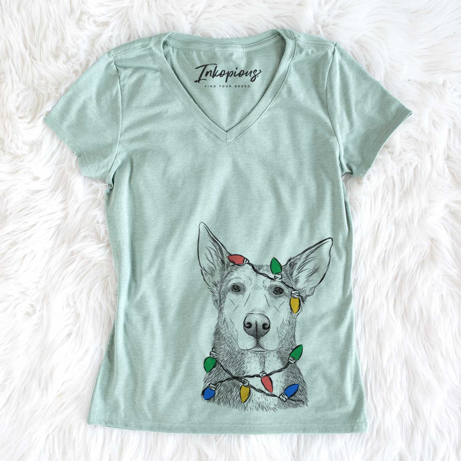 Christmas Lights Misty the German Shepherd Mix - Women's V-neck Shirt
