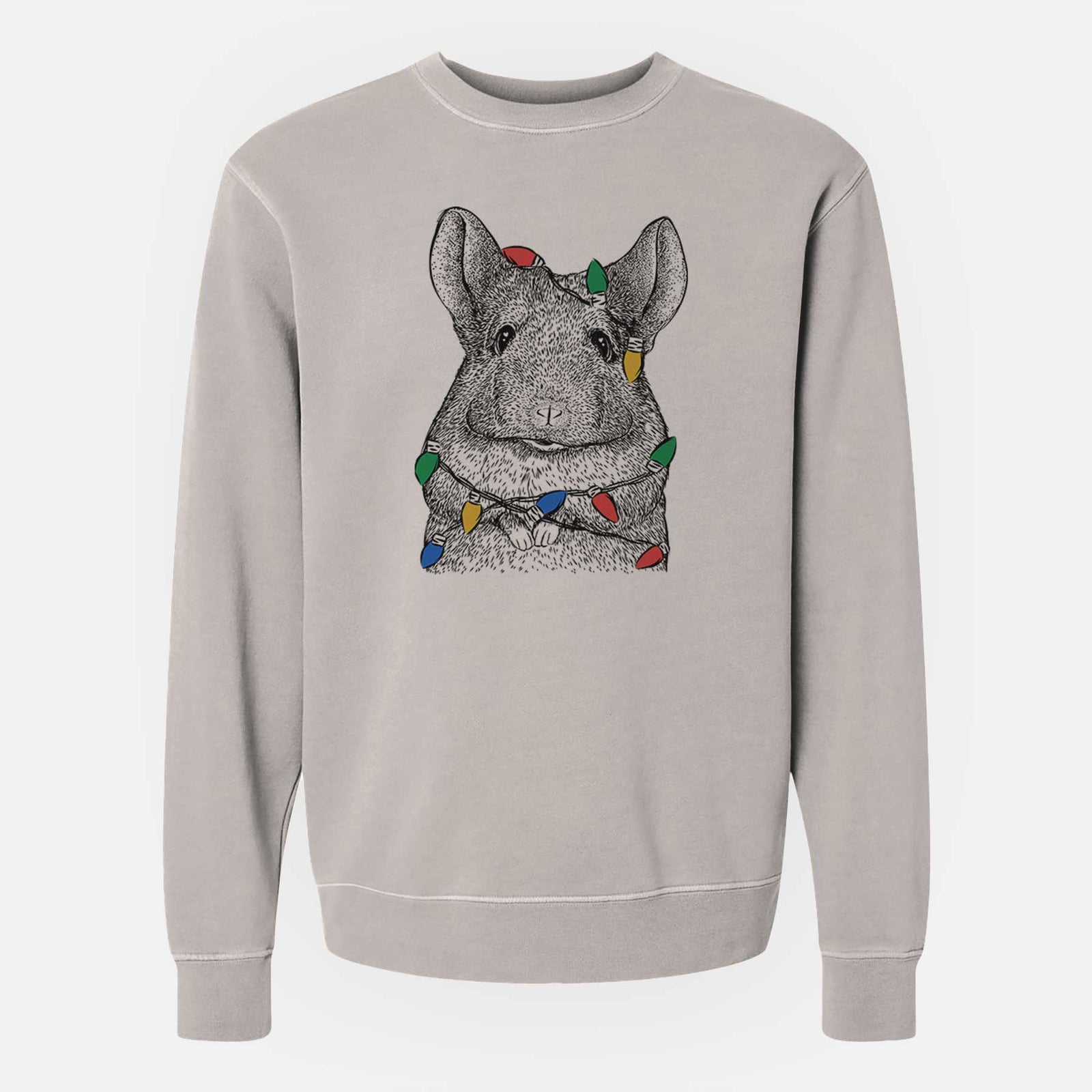 Christmas Lights Mojo the Chinchilla - Unisex Pigment Dyed Crew Sweatshirt