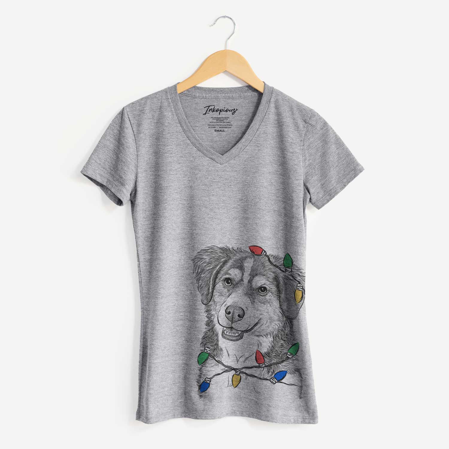 Christmas Lights Molly the Miniature Bernedoodle - Women's V-neck Shirt