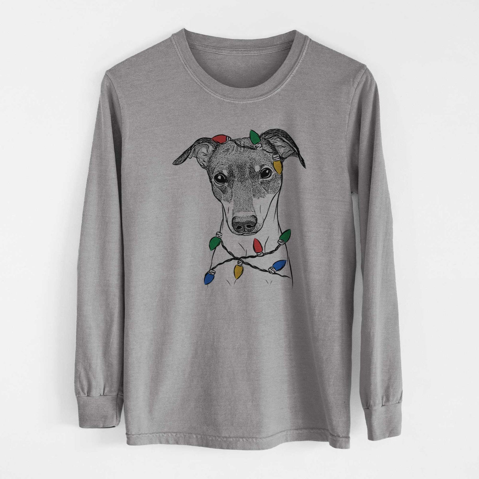 Christmas Lights Momo the Japanese Terrier - Heavyweight 100% Cotton Long Sleeve