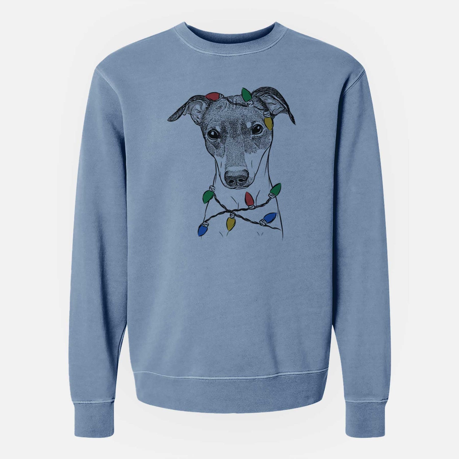 Christmas Lights Momo the Japanese Terrier - Unisex Pigment Dyed Crew Sweatshirt