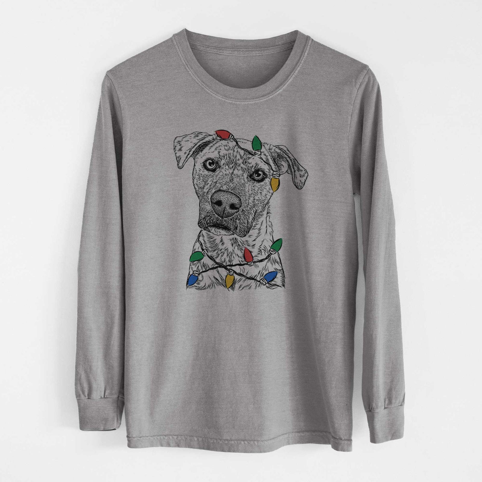 Christmas Lights Monster Baby the Pitbull Mix - Heavyweight 100% Cotton Long Sleeve
