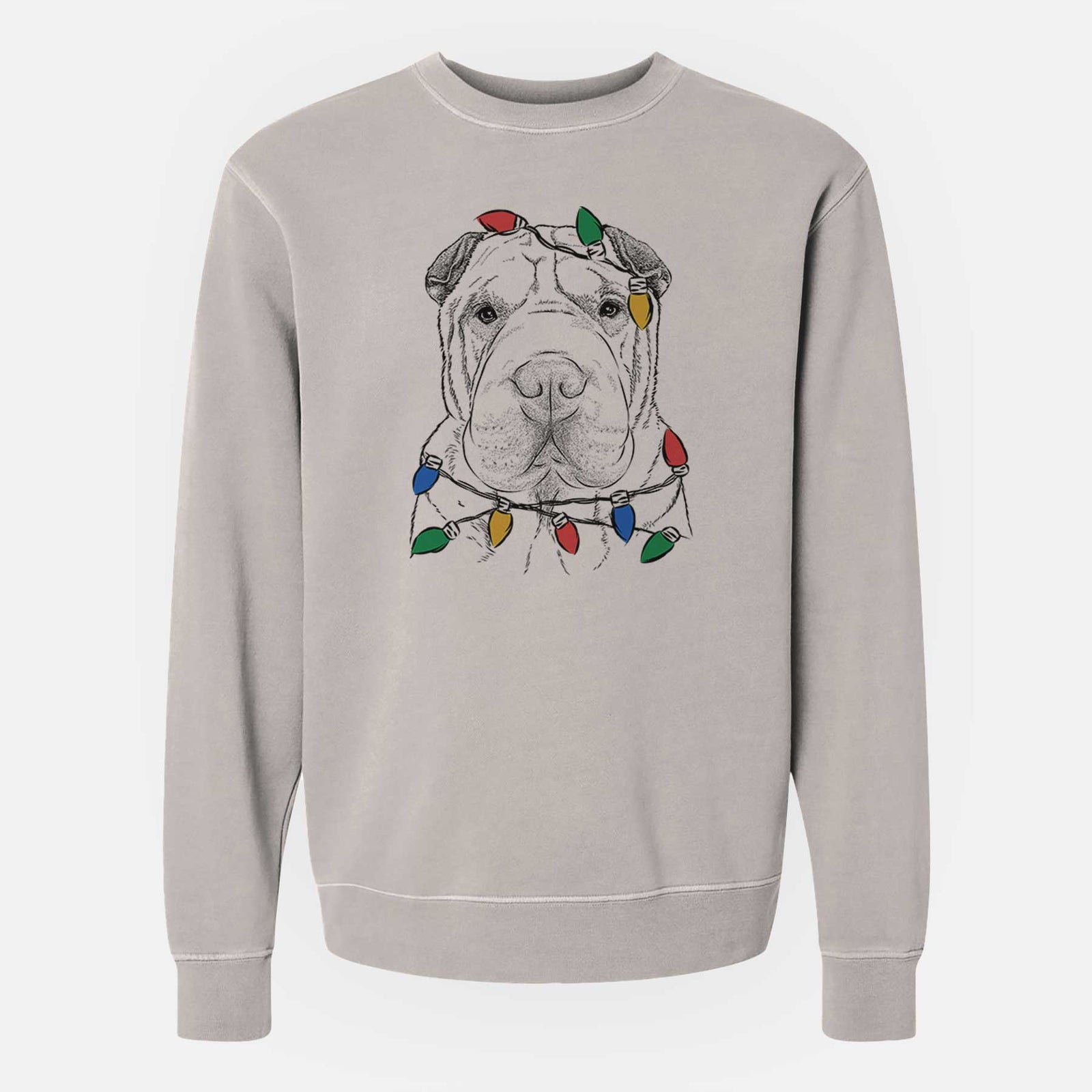 Christmas Lights Moomers the Shar Pei - Unisex Pigment Dyed Crew Sweatshirt