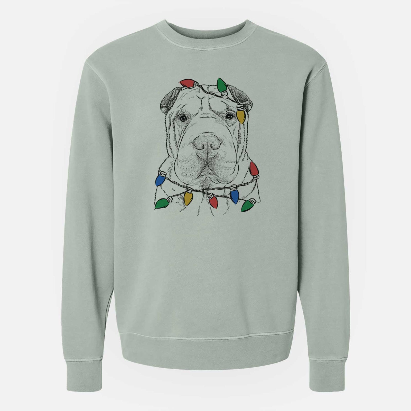 Christmas Lights Moomers the Shar Pei - Unisex Pigment Dyed Crew Sweatshirt