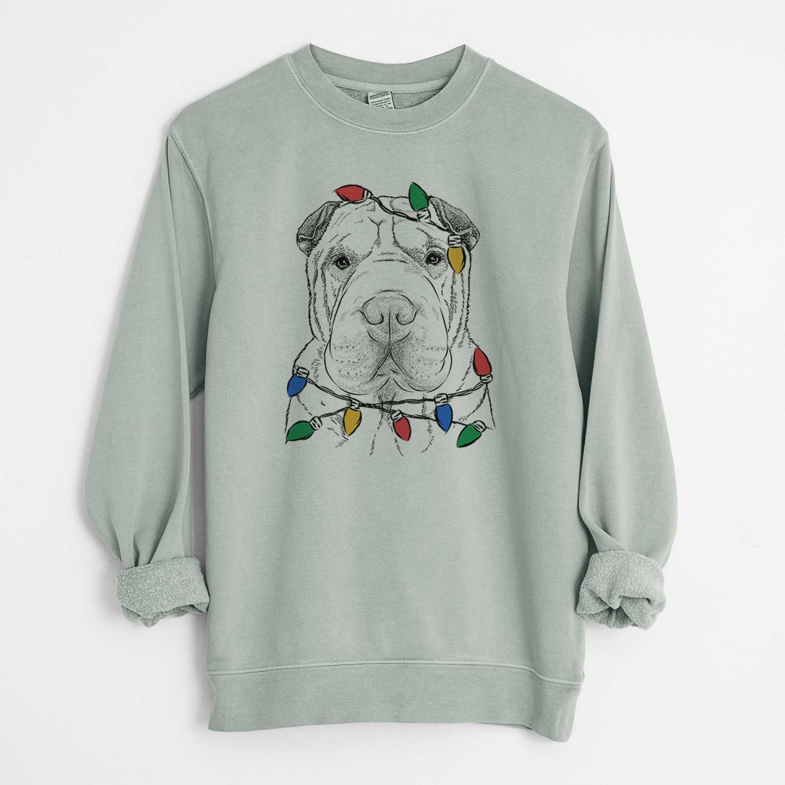 Christmas Lights Moomers the Shar Pei - Unisex Pigment Dyed Crew Sweatshirt