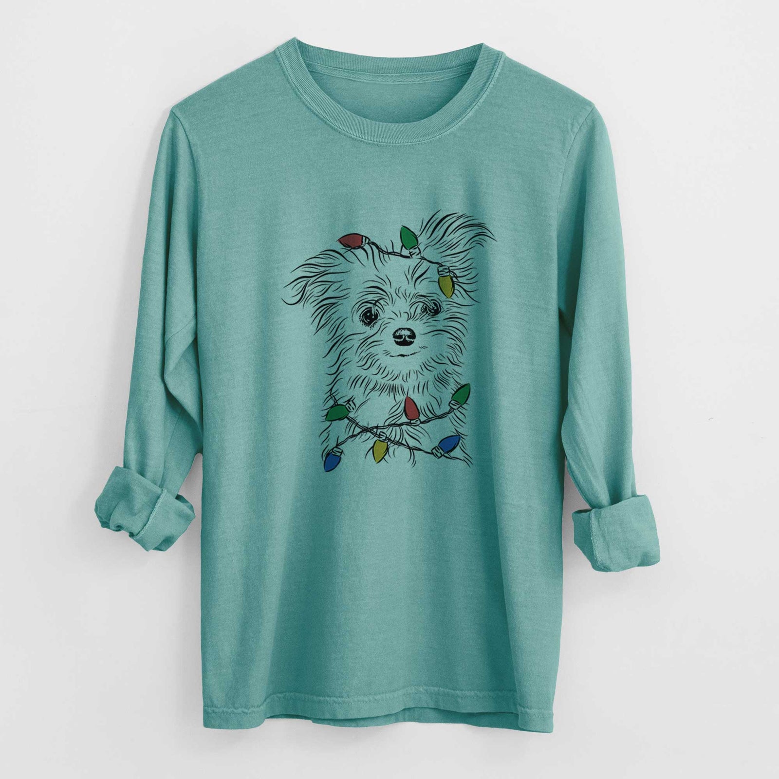 Christmas Lights Mr. Gucci Poochi the Maltese - Heavyweight 100% Cotton Long Sleeve