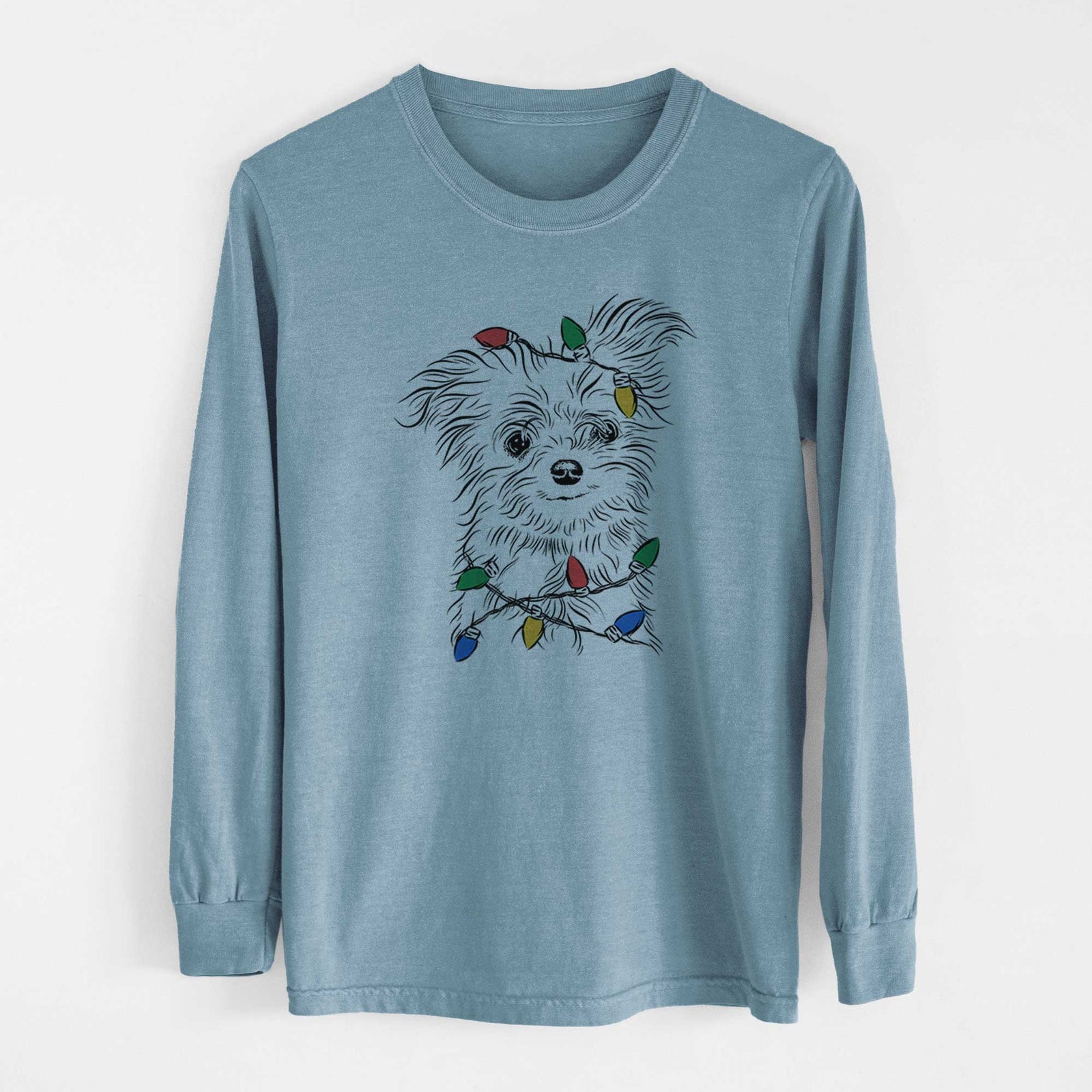 Christmas Lights Mr. Gucci Poochi the Maltese - Heavyweight 100% Cotton Long Sleeve