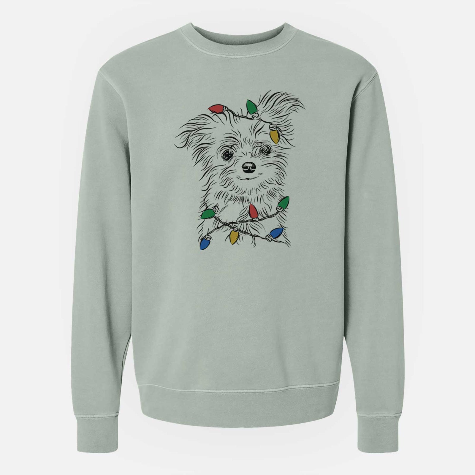 Christmas Lights Mr. Gucci Poochi the Maltese - Unisex Pigment Dyed Crew Sweatshirt