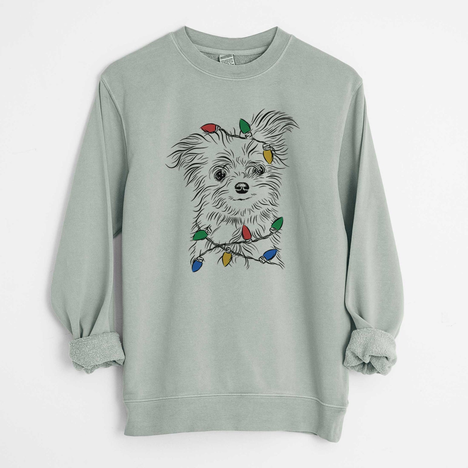 Christmas Lights Mr. Gucci Poochi the Maltese - Unisex Pigment Dyed Crew Sweatshirt