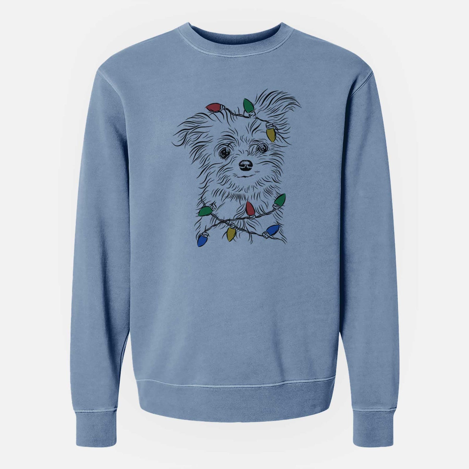 Christmas Lights Mr. Gucci Poochi the Maltese - Unisex Pigment Dyed Crew Sweatshirt