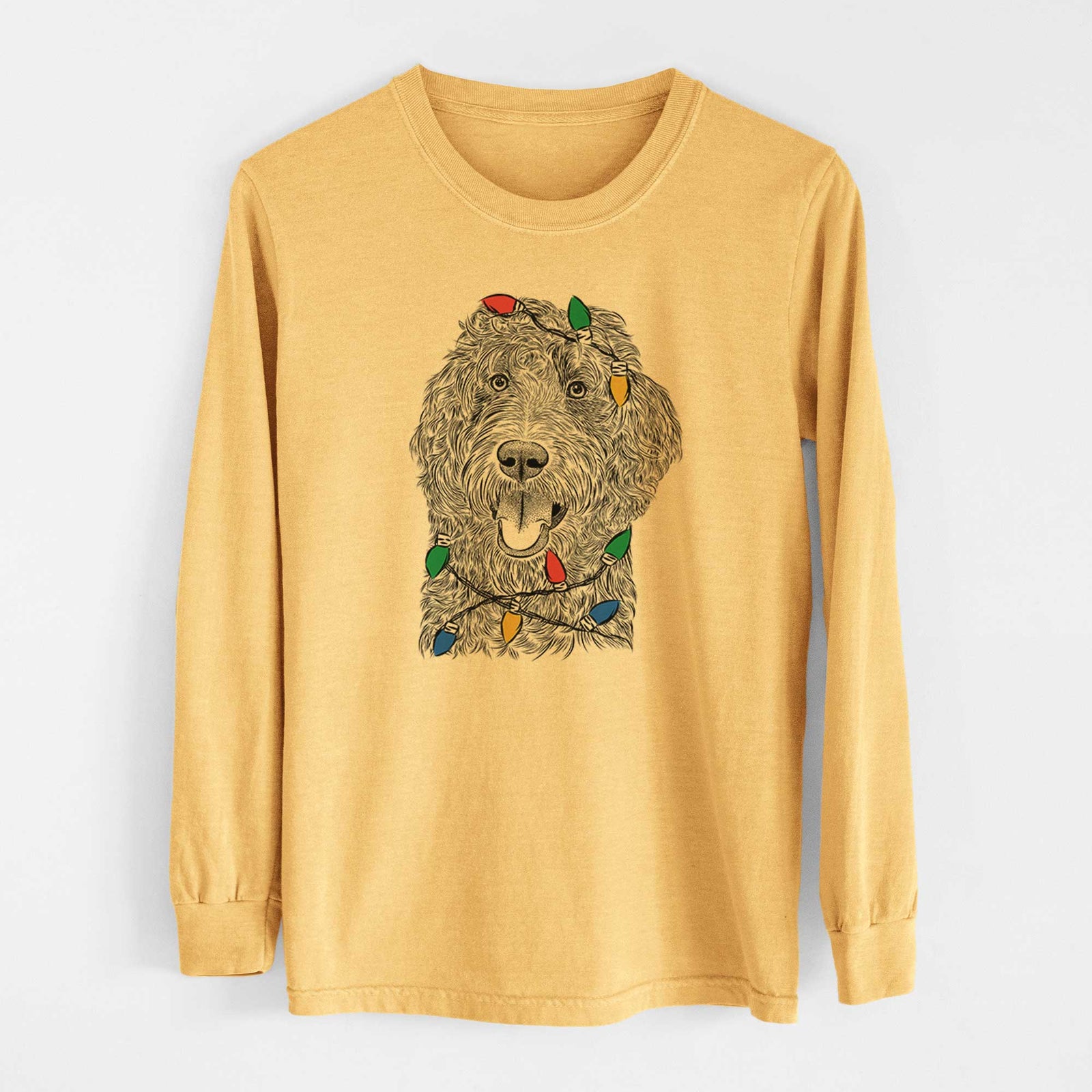 Christmas Lights Murr Dog the Labradoodle - Heavyweight 100% Cotton Long Sleeve