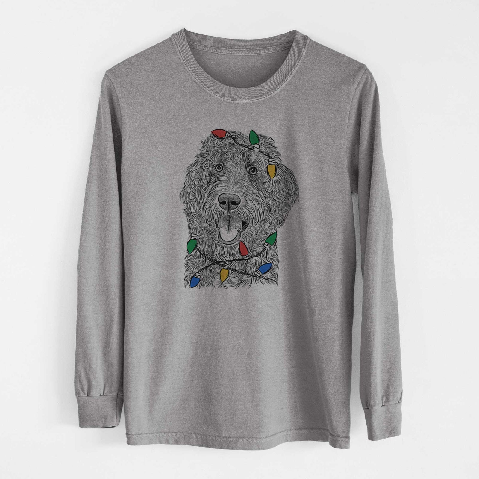 Christmas Lights Murr Dog the Labradoodle - Heavyweight 100% Cotton Long Sleeve